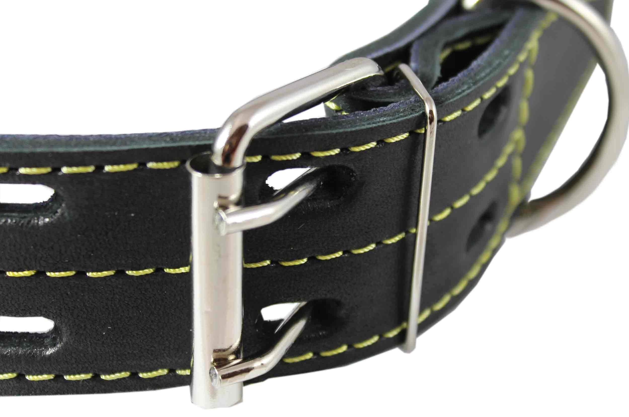 Genuine Thick Leather Dog Collar 20'-27' Neck Size, 1.75' Wide, Black Mastiff, Great Dane