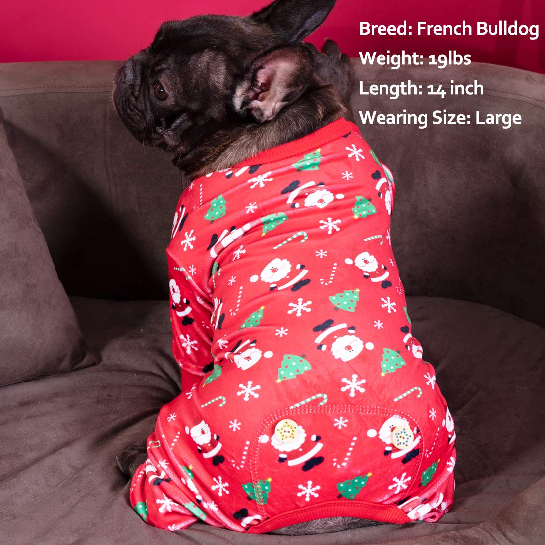 Kyeese New Year Dog Pajamas Santa Claus Dog Pjs For Small Dogs Holiday Dog Onesie Soft Velvet