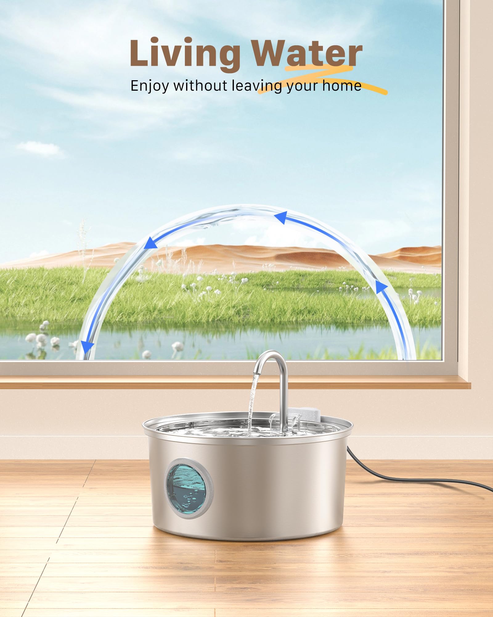 Cat Fountains for Drinking Stainless Steel: 108oz/3.2L Cat Water Fountain Led Light - Running Pet Water Fountain Filtered - GIOT