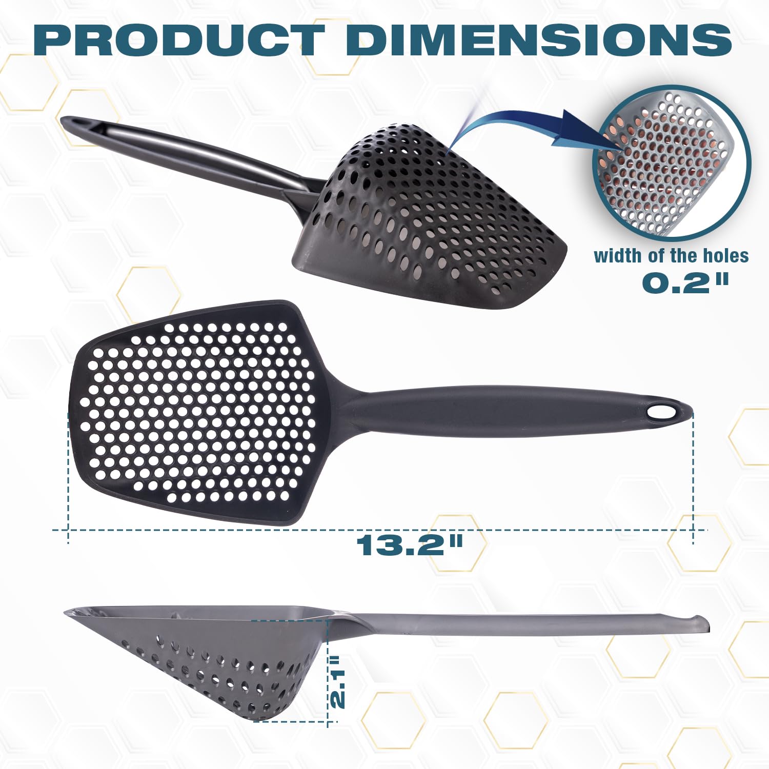 Eynel Set Of 3 Cat Litter Scoop With Small Holes For Fine Litter, Hanging Handle Deep Reptile Terrarium Sand Sifter, Poop Scoope