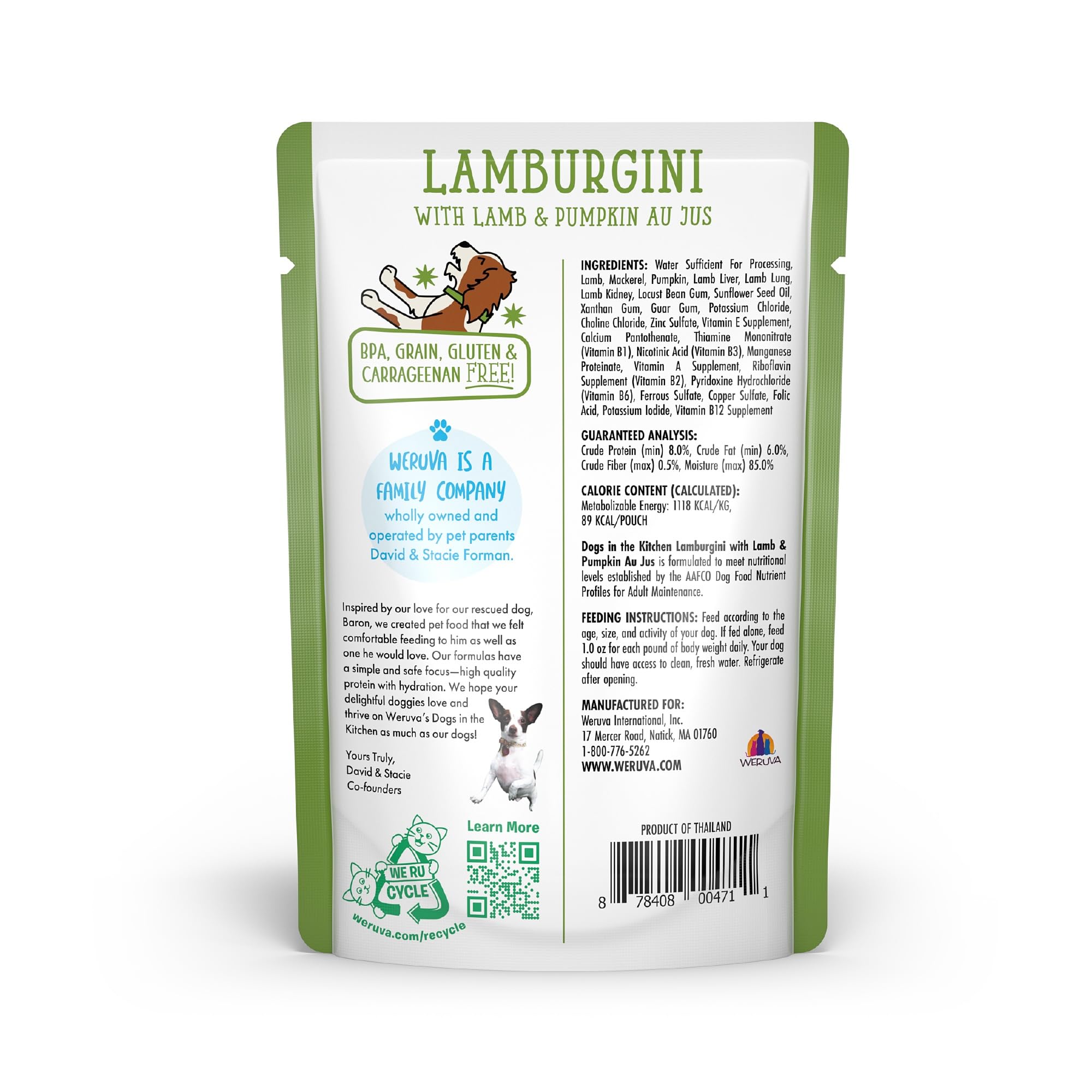 Weruva Dogs in The Kitchen, Lamburgini with Lamb & Pumpkin Au Jus Dog Food, 2.8oz Pouch (Pack of 12), Green