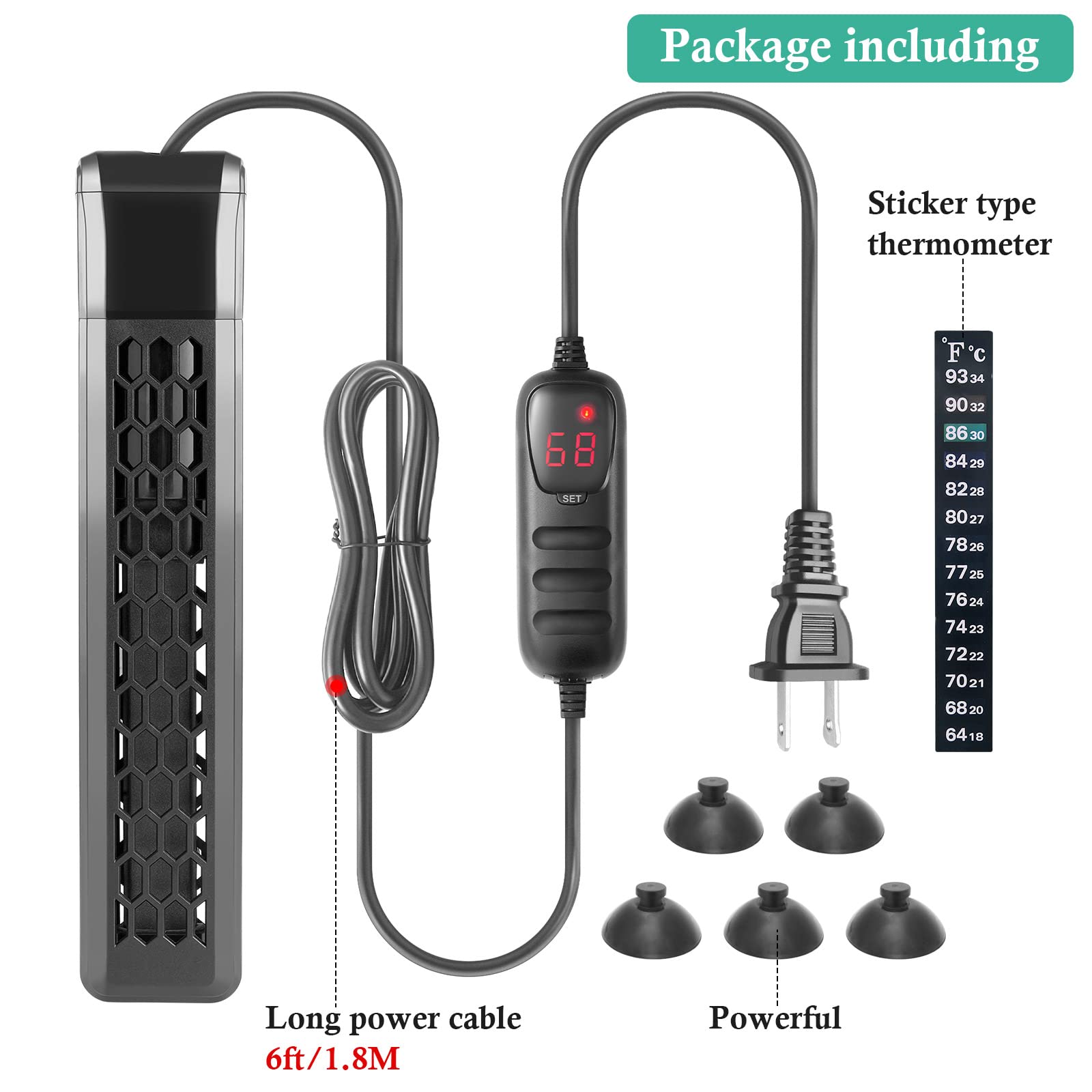 HITOP 400W Aquarium PTC Heater with Controller: Digital Heater for Fish Tank and Turtle Tank 55-100Gallon, Sturdy Heater with Re