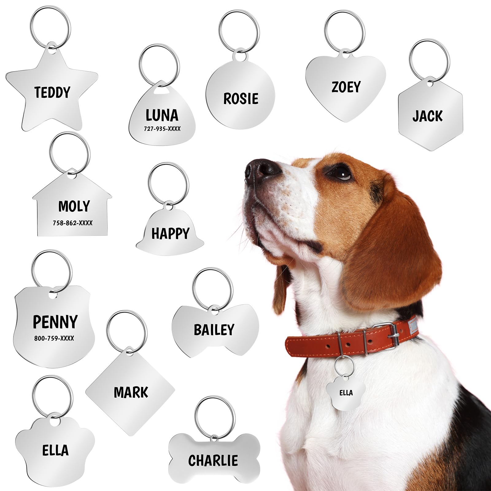 Abbylike Stainless Steel Pet ID Tags Personalized Custom Engraved Cute Cat Dog Tags for Puppy Cat Dog Pet, Many Shapes Including