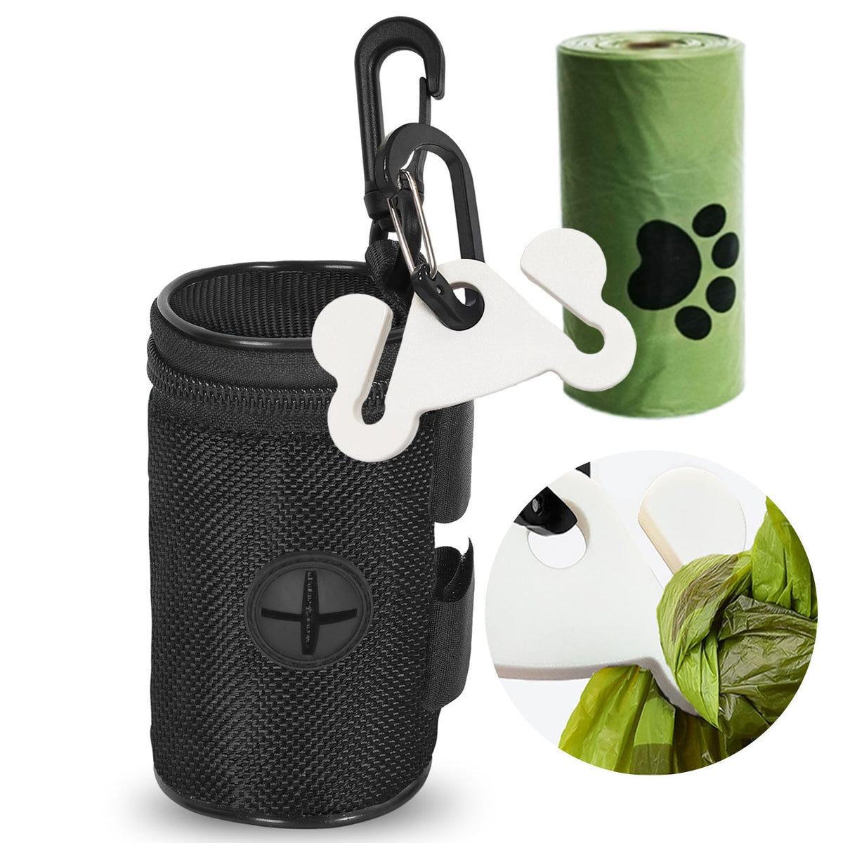 Hilihali Dog Waste Bag Dispenser - Portable Set With Dog Poop Bags & Hand Free Holder For Leash, Black