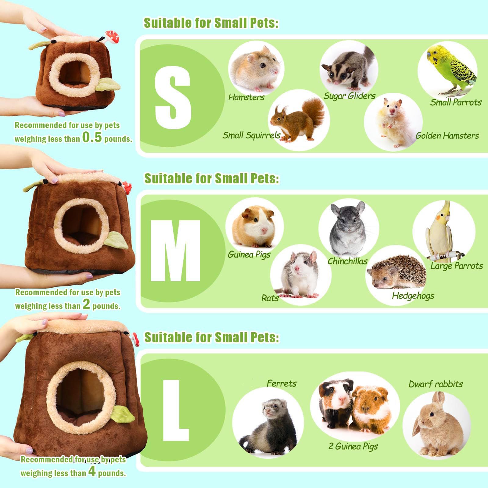 Aichillatum Guinea Pig Hideout Hamster Cage Accessories,Stump Style Soft Washable Hedgehog,Ferret,Rat Hammock For Cage,Chinchill