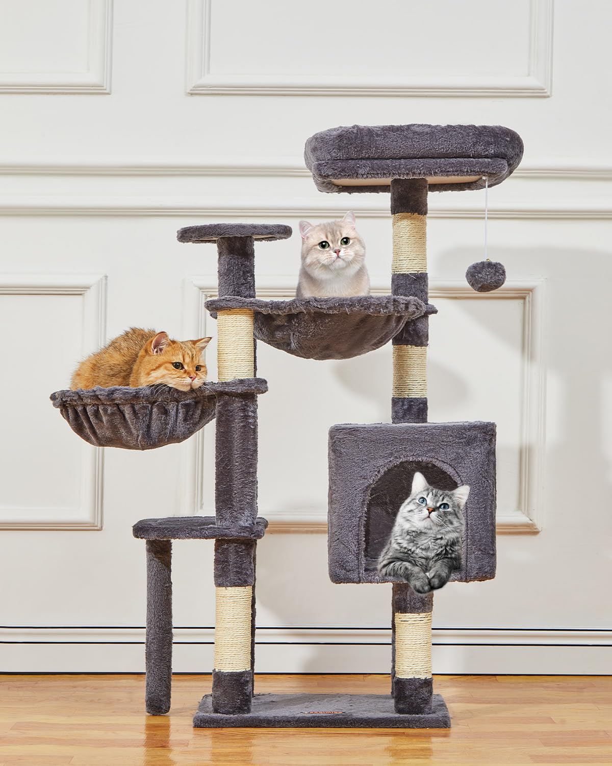 Taoqimiao Cat Tree, 39.4-Inch Cat Tower For Kittens, Cat Tree Tower With 5 Scratching Posts, Plush Cat Condo With Plush Perch, 2