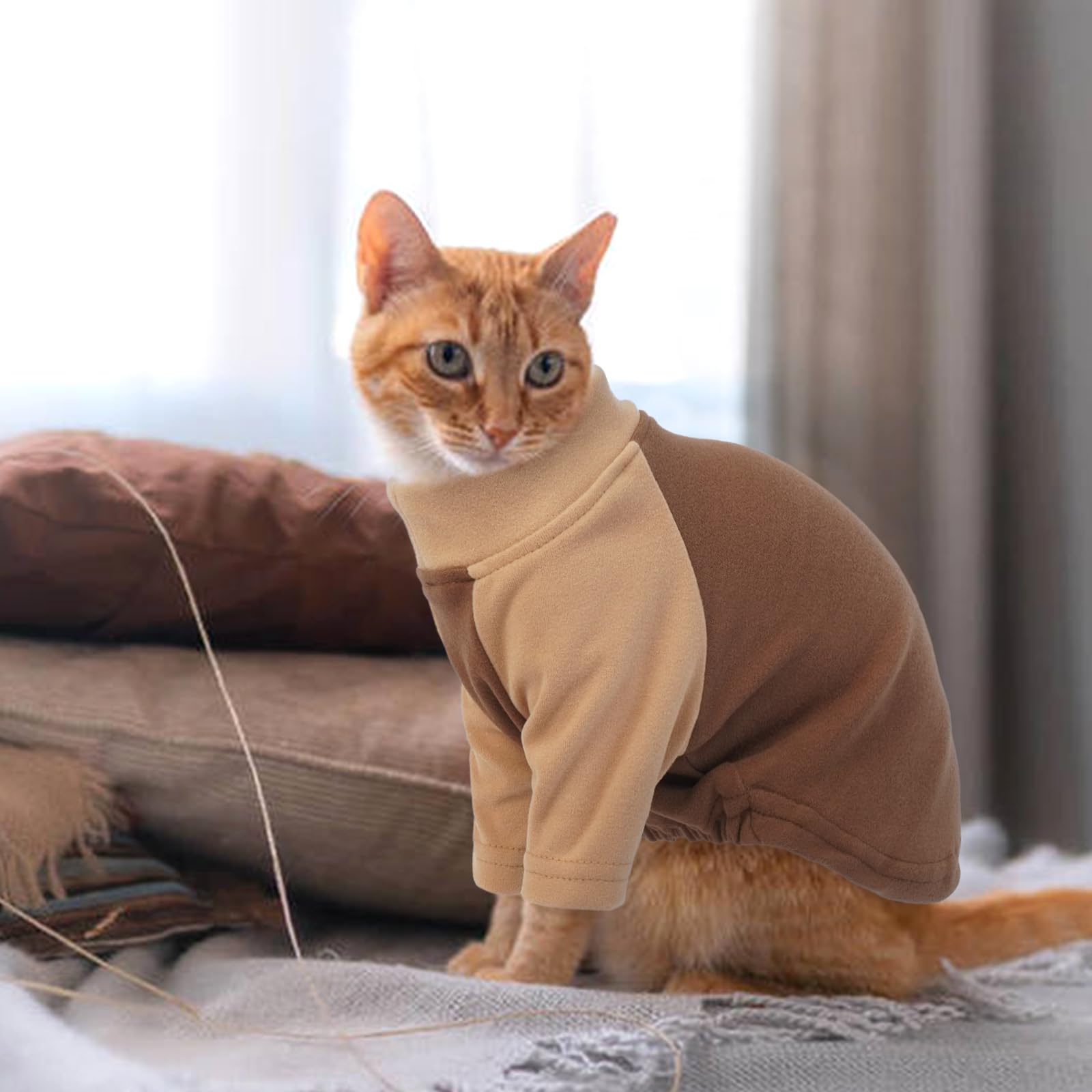 T'Chaque Cat Pajamas - Soft Cat Clothes& Shirts & Pajamas With Sleeves, Stretchy Sweater, Pullover Kitten Clothes, Darkbrown, X-