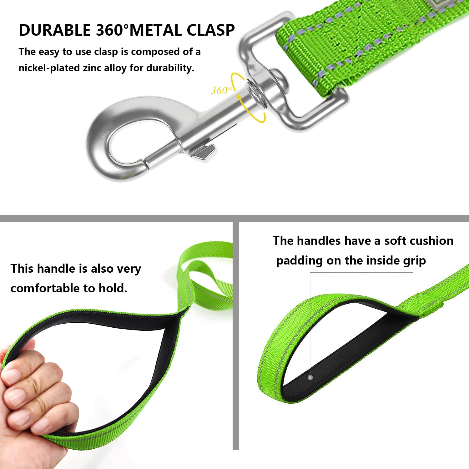 Penseepet Dog Leash 6 Ft Padded Handle Nylon Reflective Dogs Leashes For Medium Dogs Green