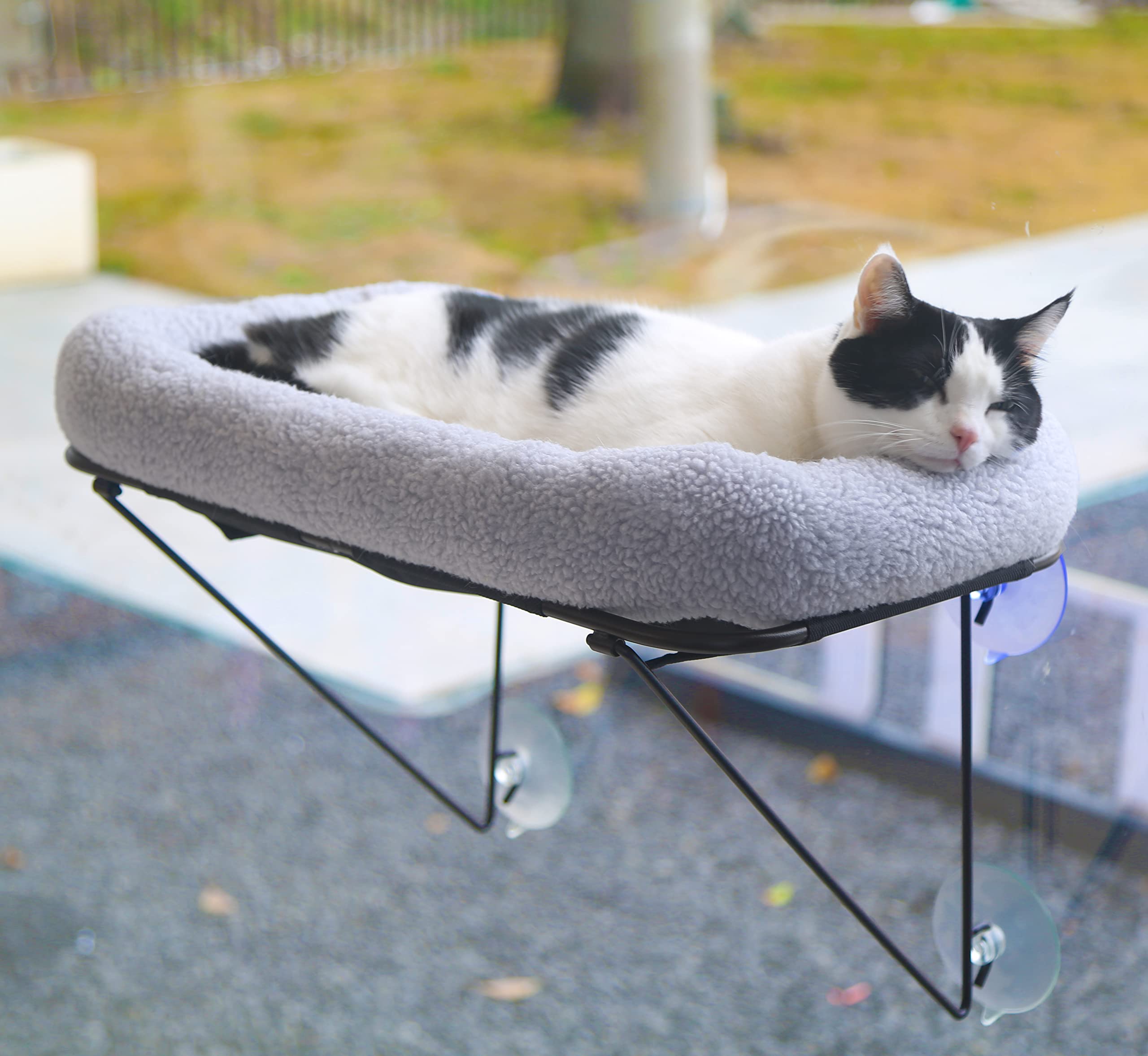 Zakkart Cat Window Perch - 100% Metal Supported From Below - Comes With Warm Spacious Pet Bed - Cat Window Hammock For Large Cat