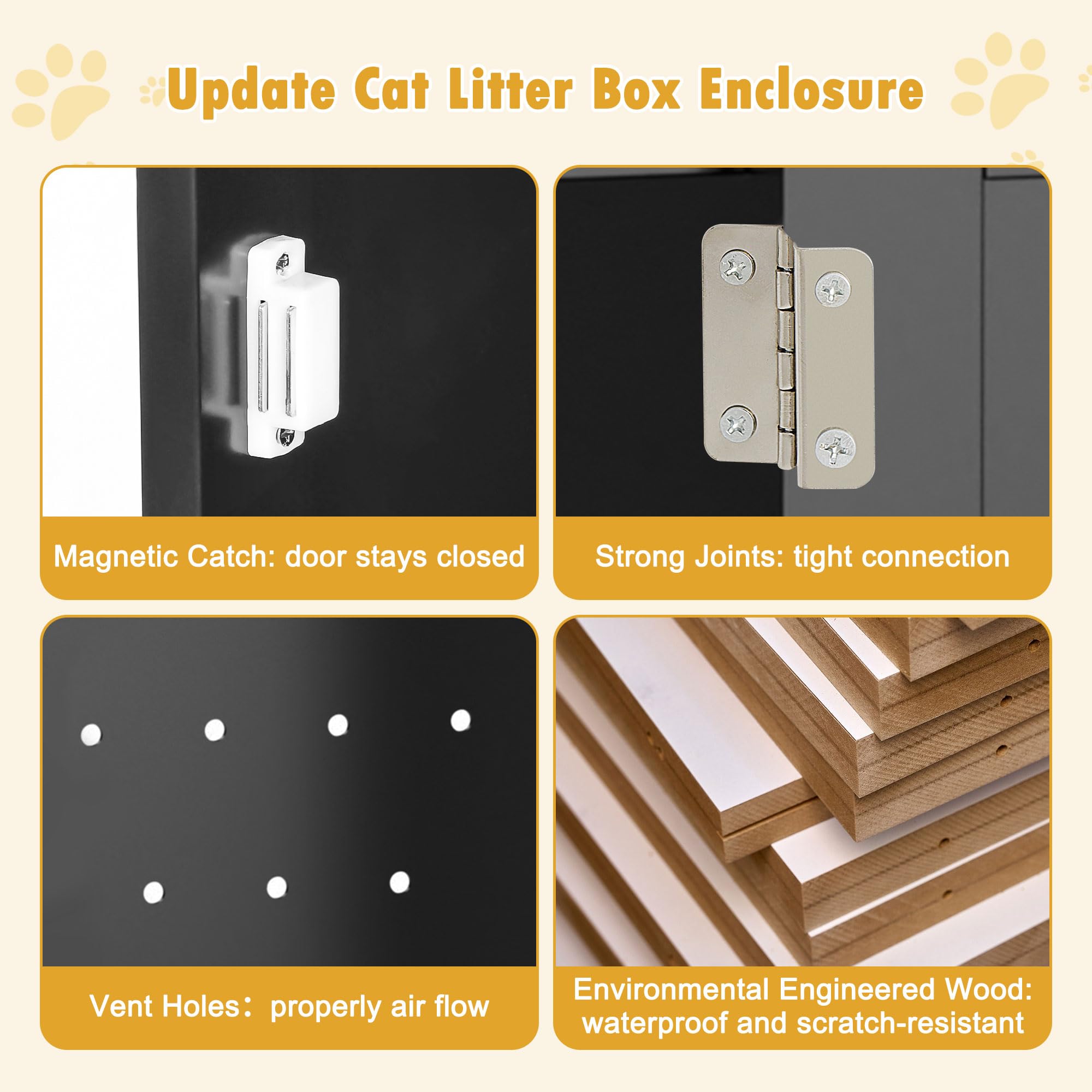 Nova Microdermabrasion Cat Litter Box Enclosure Hidden Kitty Litter Box Furniture Indoor Cat Box Cabinet Cat House & Side Table Nightstand Cat Washroom (Black)