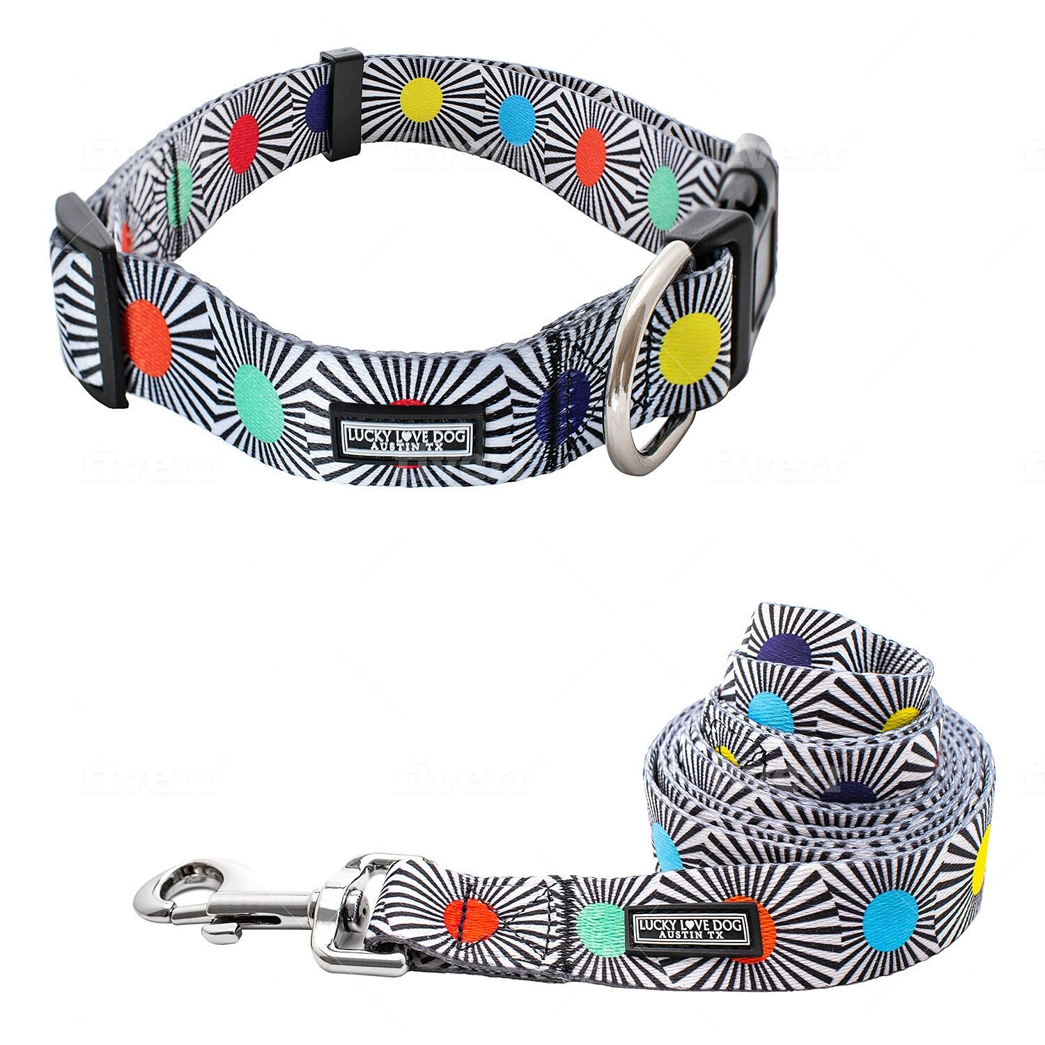 Lucky Love Dog, Adjustable Fun Style Collar And Leash Set For Dogs, Bright Color Matching Dog Collar And Leash - (Small, Soco Co
