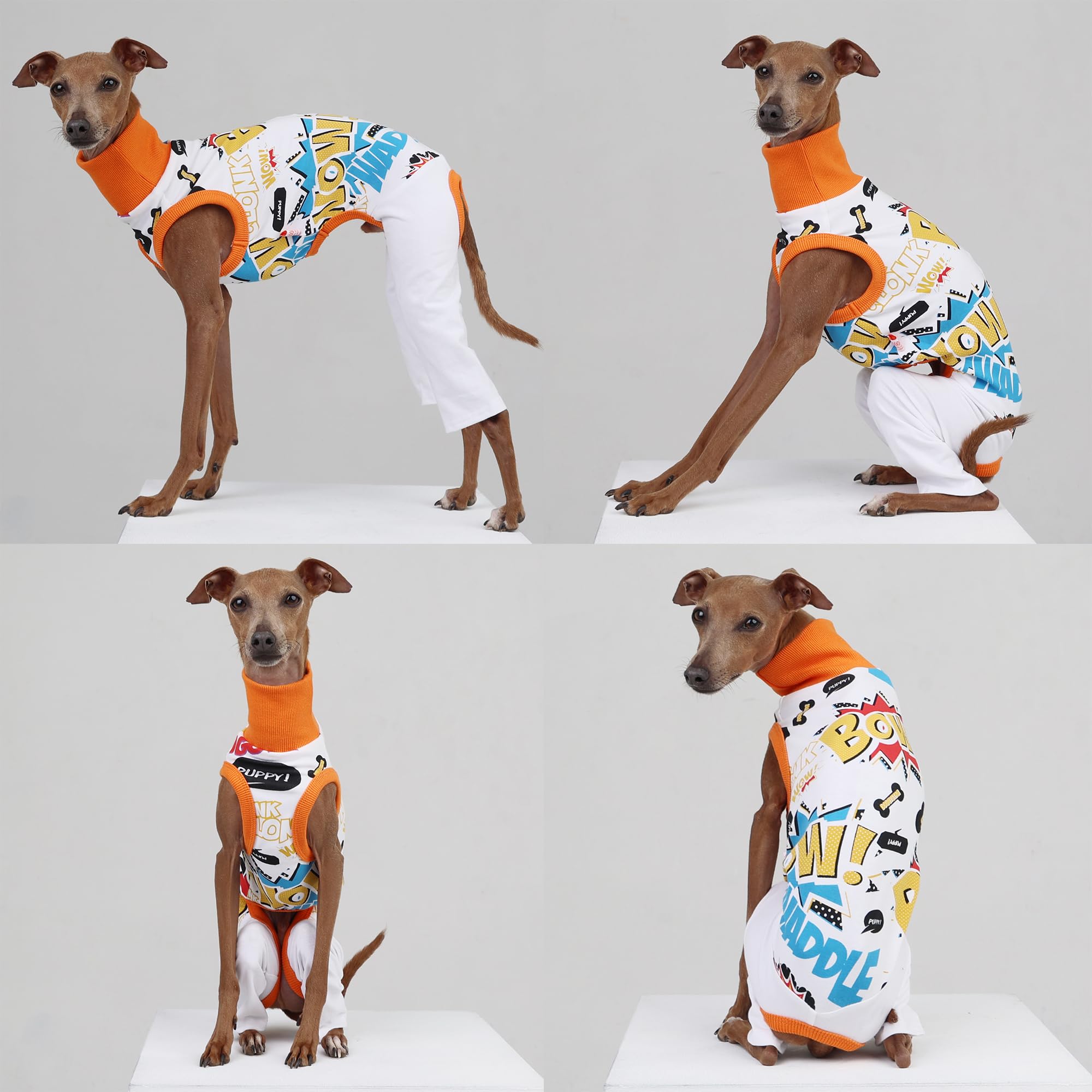 D Doggy Star Italian Greyhound Clothes Stretchable Bow Sleeveless Onesie Whippet For Dog (M,Onesie Bow White)