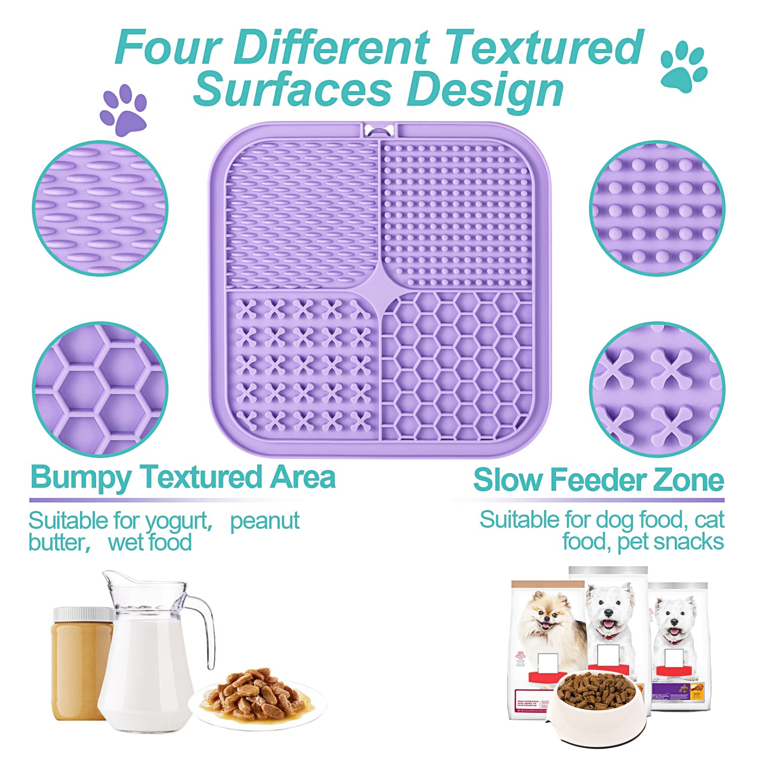 LUKITO 3PCS Licking Mat for Dogs & Cats with Suction Cups, Dog Peanut Butter Lick Pads for Anxiety Relief & Boredom Reducer, Slo