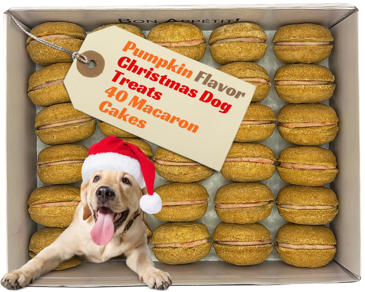 Bonne et Filou Dog Treats Pumpkin Cupcakes - Gourmet Macaron Cakes, 40 Count Bulk Pack - Healthy & Delicious Human Grade Snacks