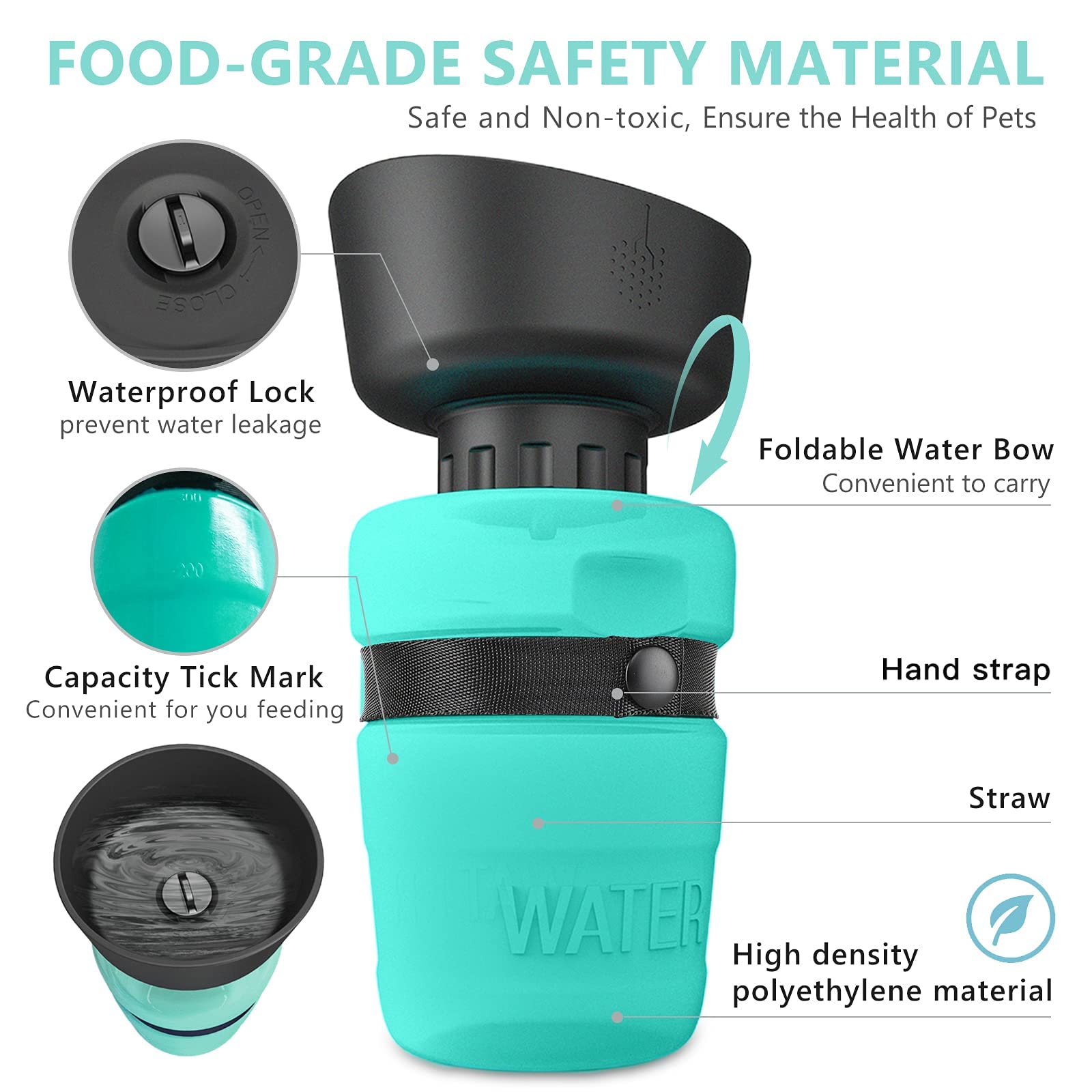 Lesotc Upgraded Dog Water Bottle Foldable, Portable Leak Proof Pet Water Dispenser For Outdoor Walking,Hiking,Travel,Bpa Free,Li