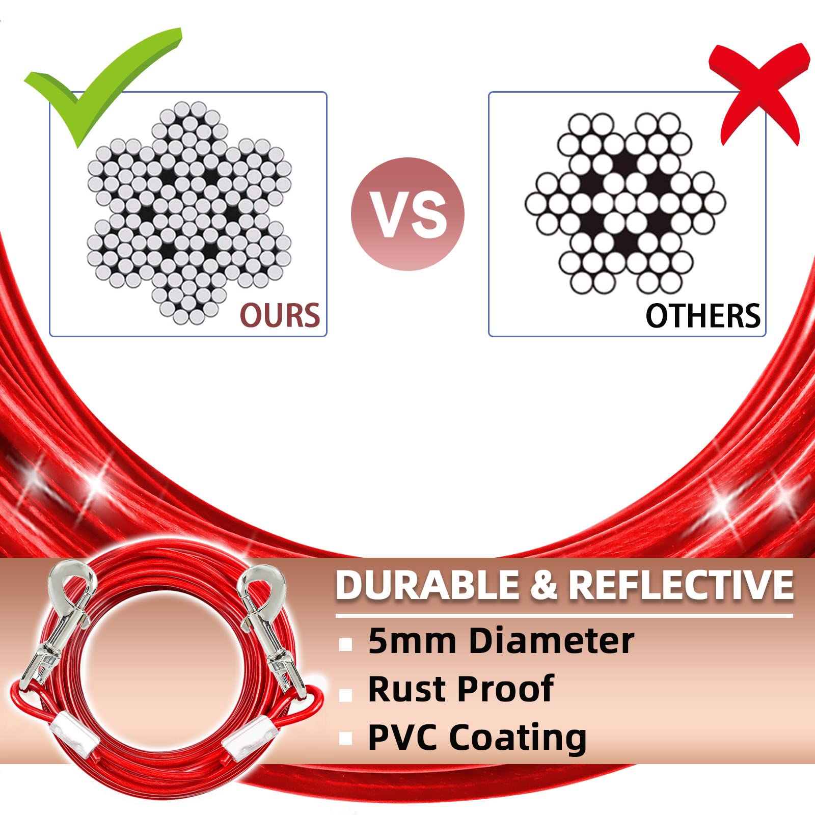 Dog Tie Out Stake And Dog Run Cable, 20Ft Long Dog Lead With Dog Yard Stake, Dog Chains 20Ft For Outside, Dog Yard Leash And Stake For Camping & Beach, Dog Tie Out Tether For Medium Large Dogs