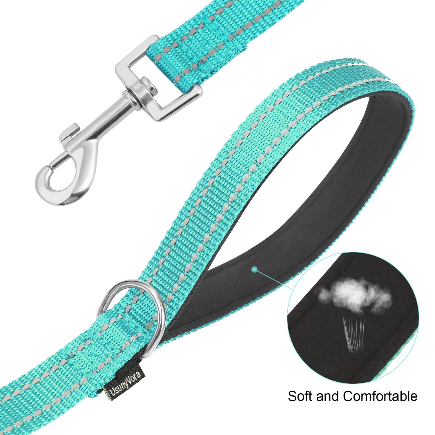 Usunyvora Reflective Nylon Dog Leash For Walking,Strong Dog Leash With Padded Handle For Medium And Large Dogs,6 Ft,Turquoise