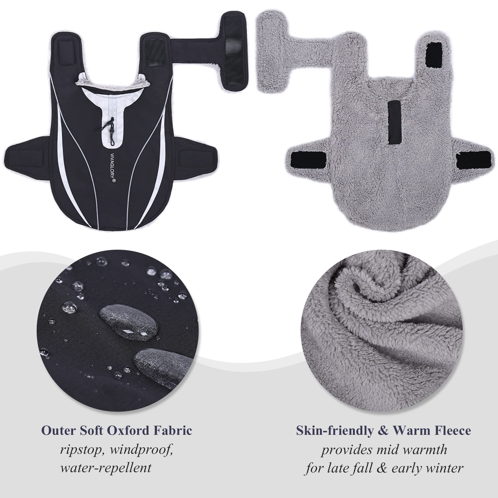 Vivaglory Vivaglory Dog Coat, Lightweight Cozy Fleece Lined Dog Jacket For Late Autumn And Early Winter, Water Resistant Dog Fle