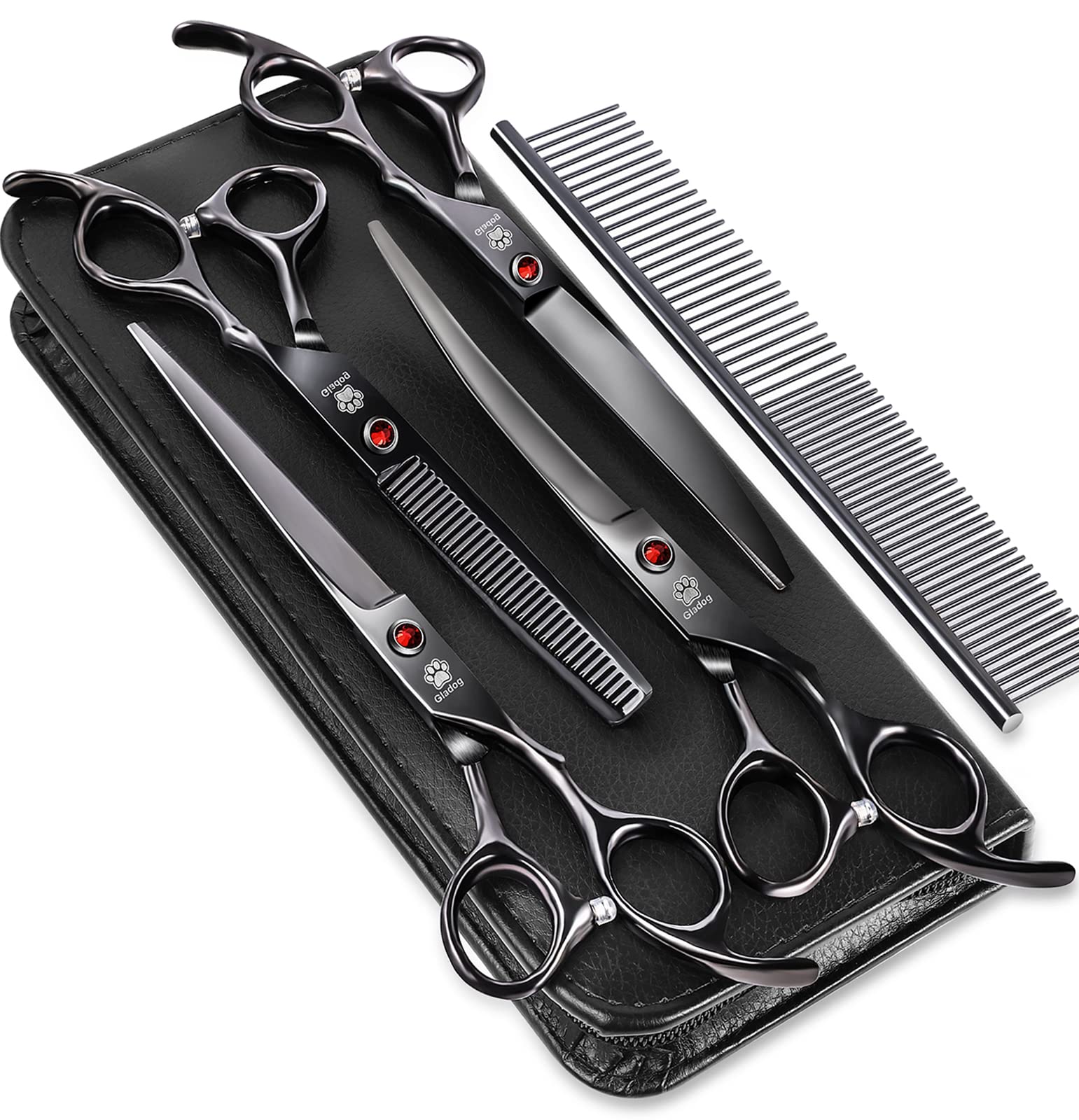 Dog Grooming Scissors Kit With Safety Round Tips, Gladog Professional 6 In 1 Grooming Scissors For Dogs, Sharp And Heavy-Duty Do