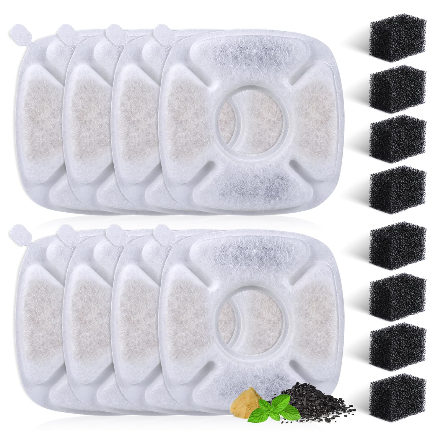 BFLICROY 8 Pack Replacement Filters & Sponges Set for 67, 84, 95, 135oz Automatic Pet Fountain, Triple Filtration Cat Water Foun