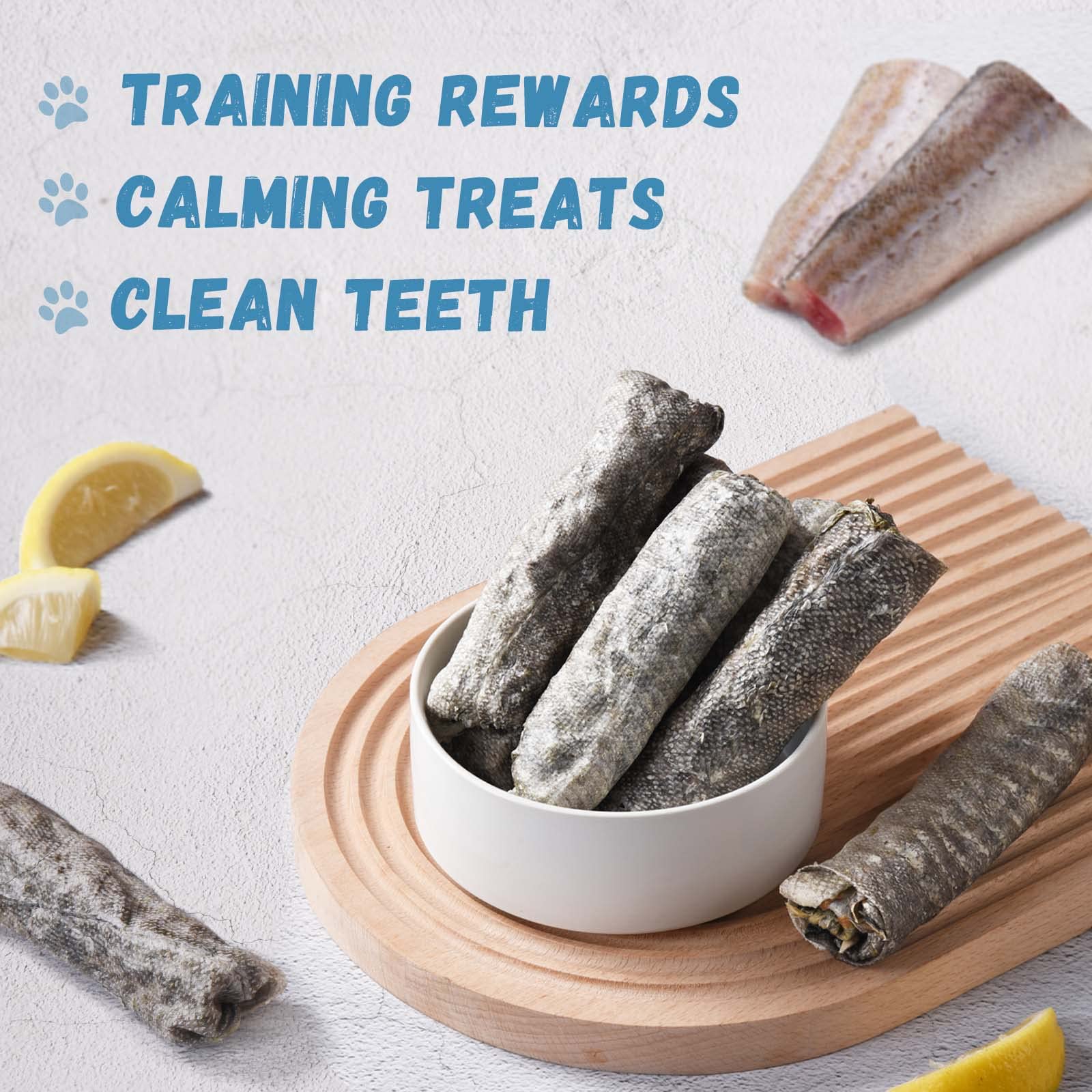 Pawmate Cod Skins Dog Treats, All-Natural Chew Fish Skin Rolls, Rawhide-Free Natural One-Ingredient Healthy Dog Treat, Rich in O