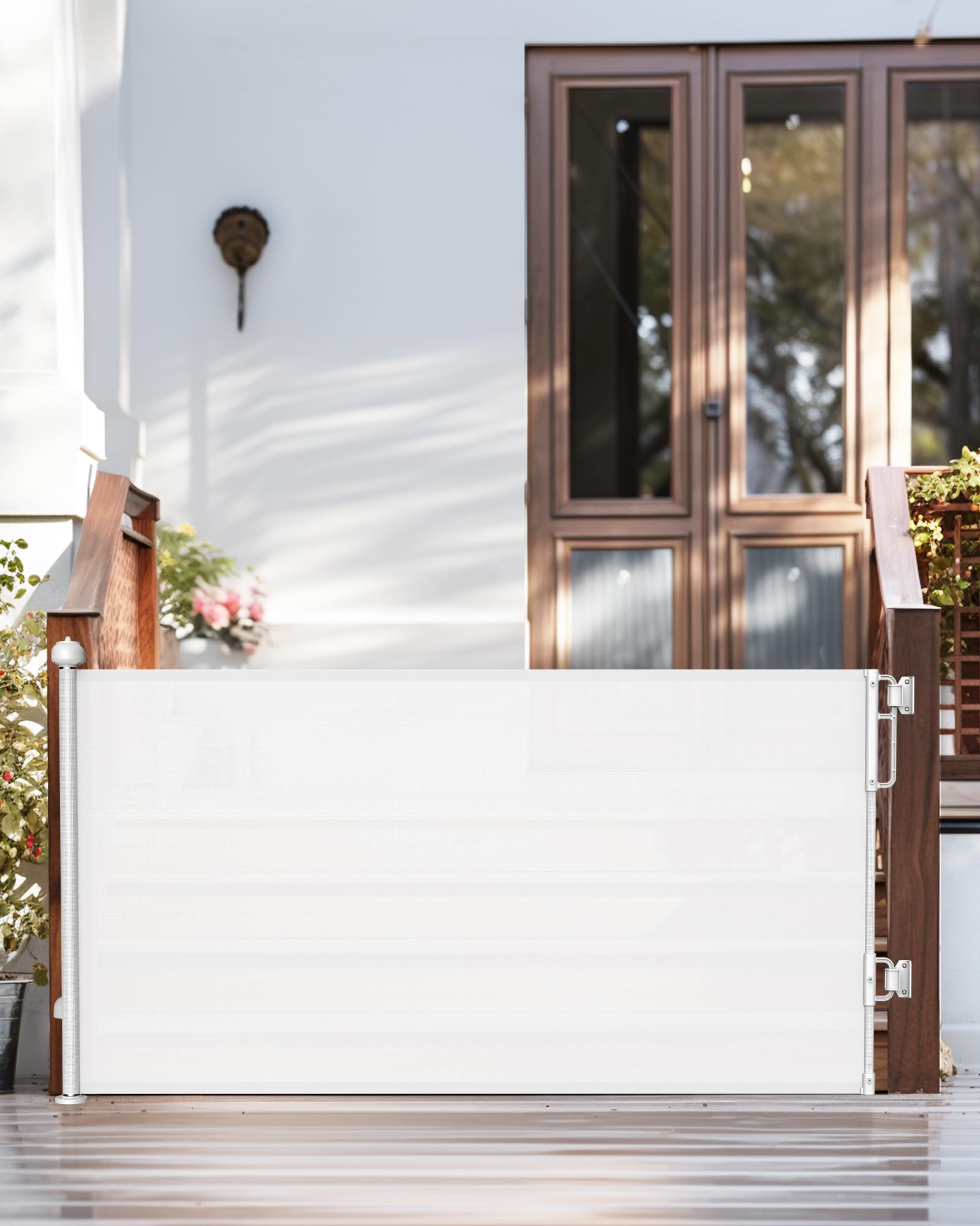 Cumbor 76' Wide Long Retractable Baby Gates For Stairs, Mesh Dog Gate For The House, 34' Tall Extra Wide Pet Gate For Dogs, Child Safety Gates For Doorways, Hallways, Cat Gate Indoor/Outdoor(White)