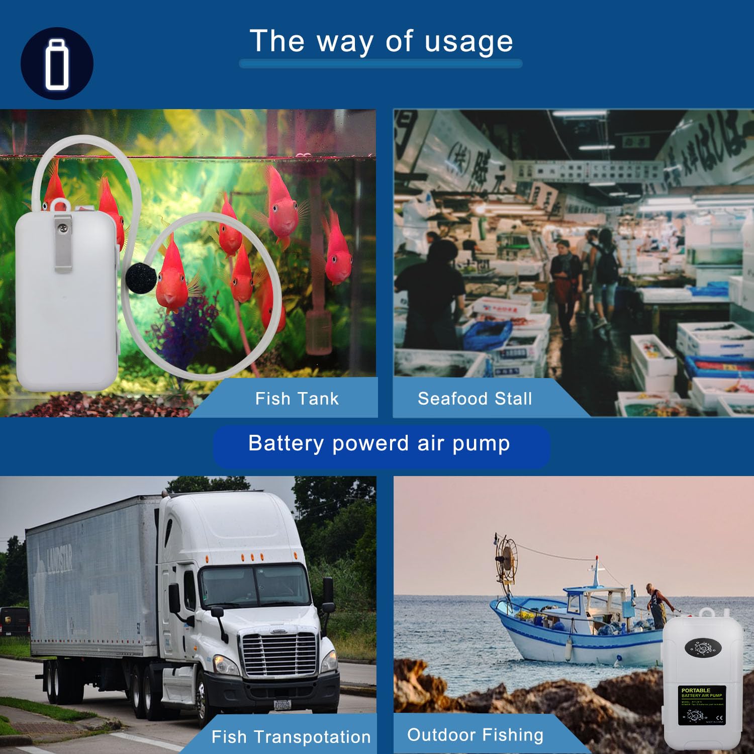 Makerele Mini Aquarium Portable Battery Air Pump For 6 Gallon Fish Tanks Aerator Pump With Bracket Airline Tubing Air Stone Cont