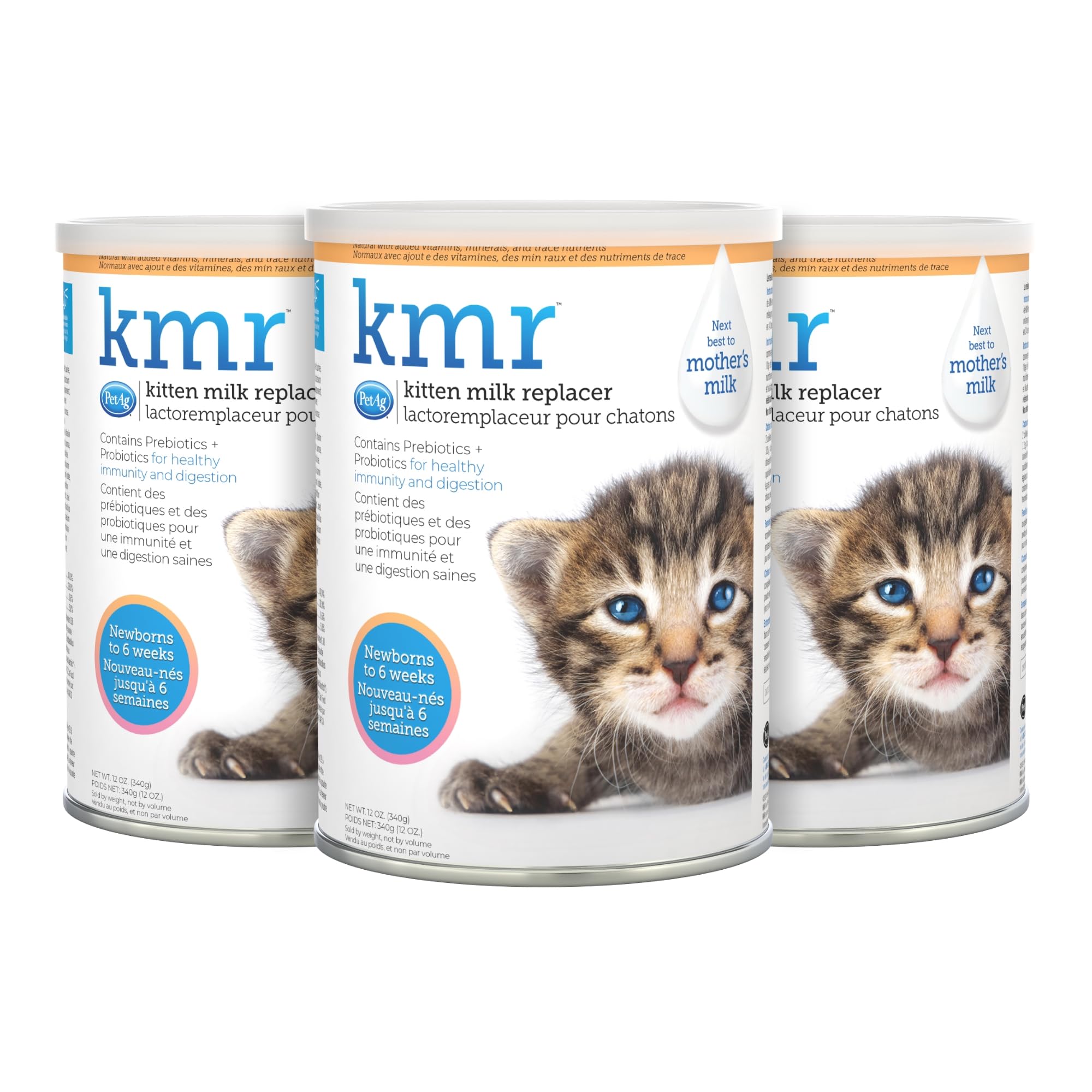 Pet-Ag KMR Kitten Milk Replacer Powder - 12 oz, Pack of 3 - Powdered Kitten Formula with Prebiotics, Probiotics & Vitamins for K