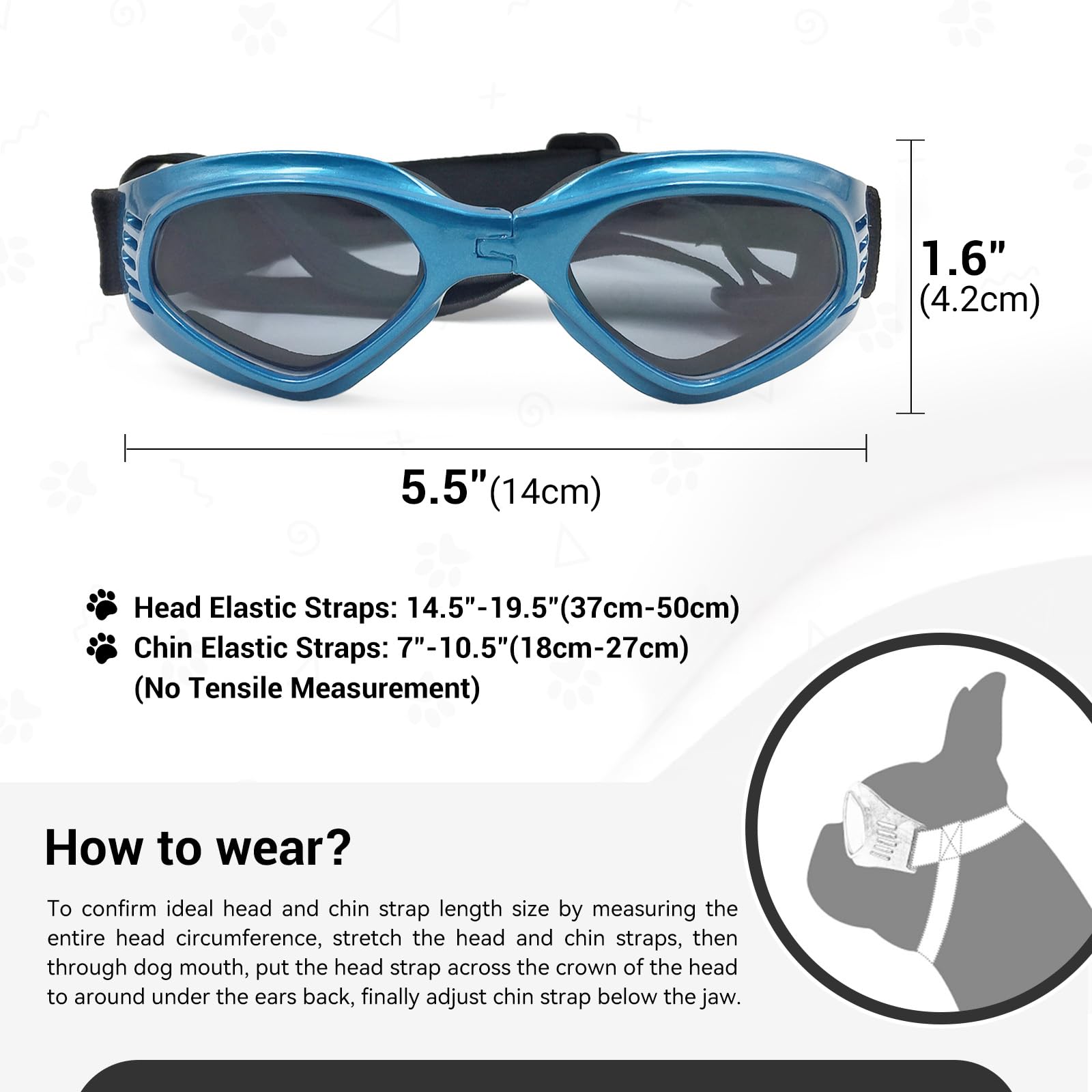 Namsan Dog Sunglasses Medium Breed Uv Protection Dog Goggles For Small To Medium Dogs Windproof Anti-Fog Snowproof Puppy Glasses, Easy Wear/Adjustable (Blue)