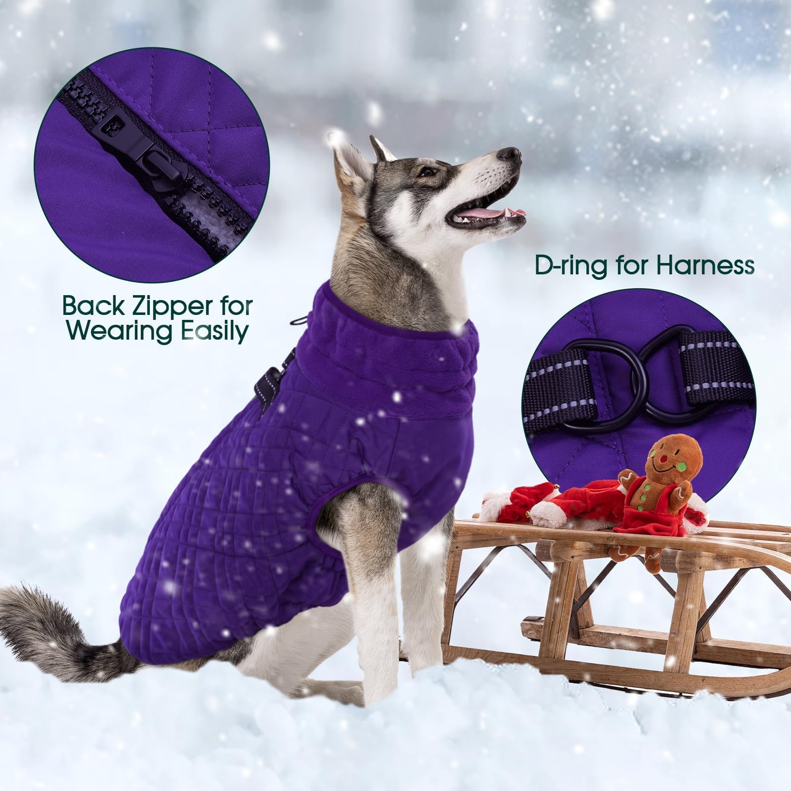 Kuoser Dog Jacket, Coat For Large Dogs With Built-In Harness, Thick Vest With Leash Hole, Cold Weather Snow Jacket For Labrador