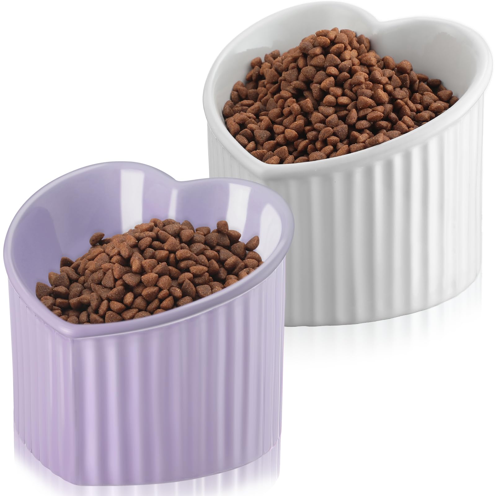 Mumufy 2 Pcs Ceramic Elevated Cat Bowls Tilted Elevated Raised Pet Bowls Anti Vomit Cat Dish for Indoor Stress Free Water Dish F