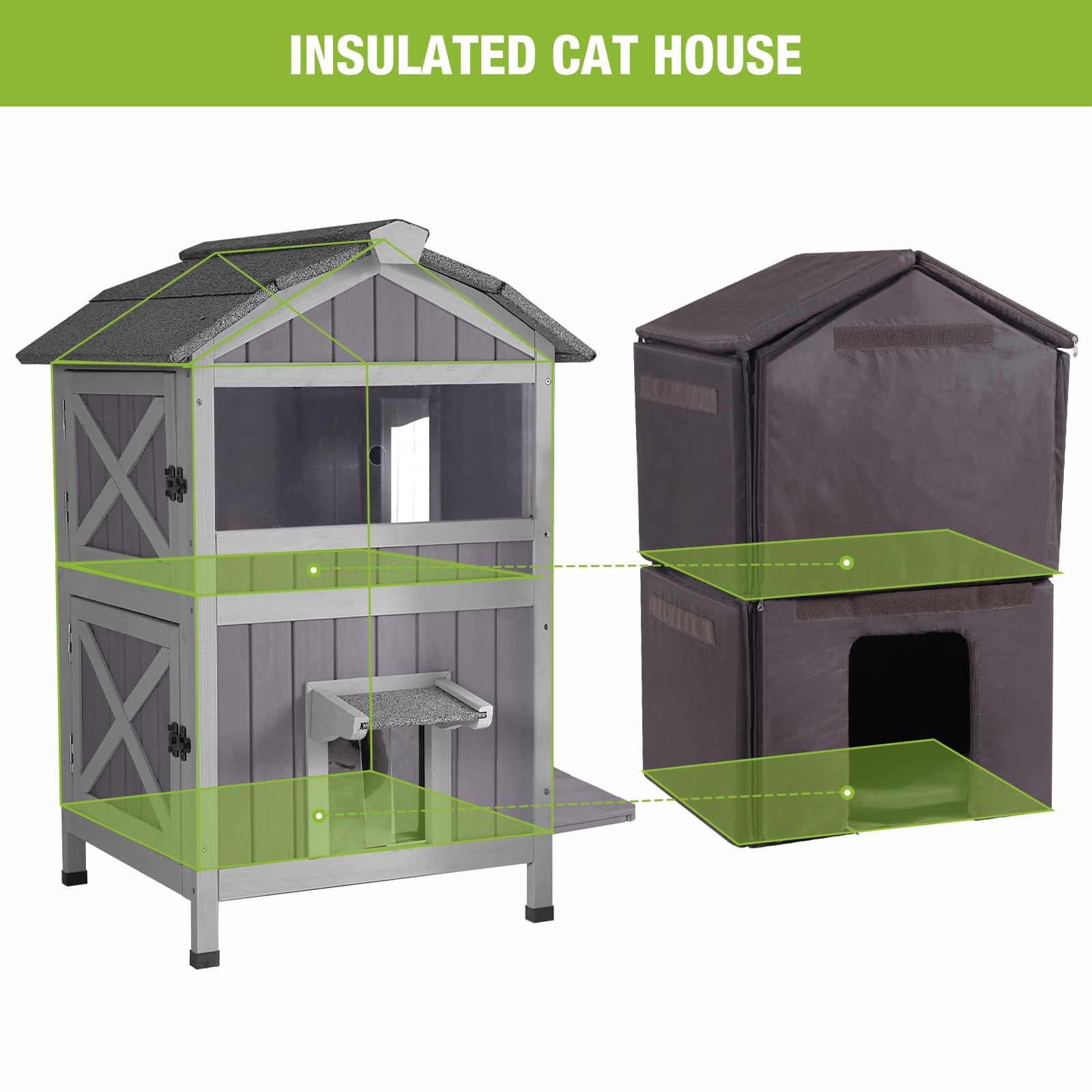 Insulated Cat House For Outdoor Cats Waterproof Feral Kitty Shelter For Winter,Insulation Liner Include