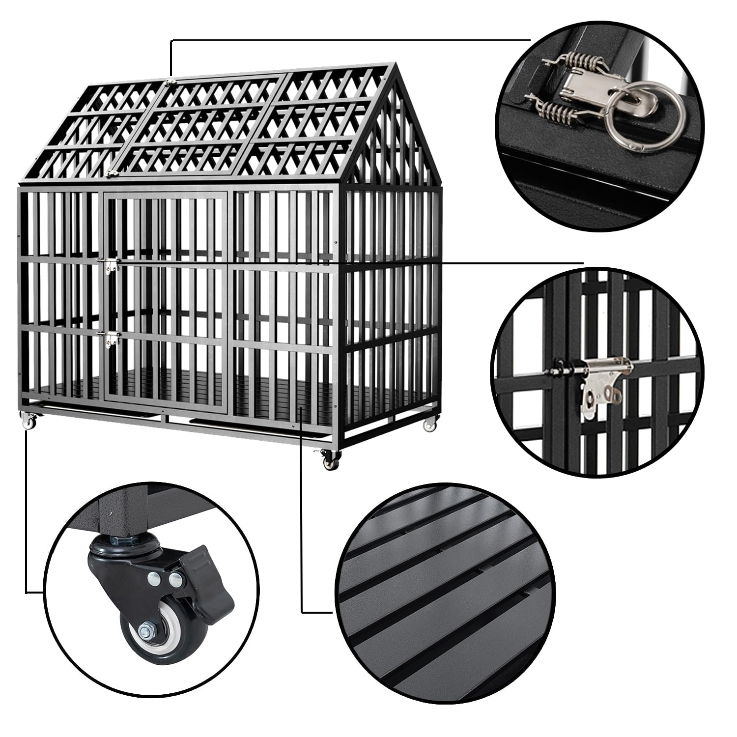 Ufyerutg Heavy Duty Dog Crate - XXL Impact-Resistant Steel Kennel, Black, 51.2"L x 29.5"W x 44.9"H, Escape-Pro