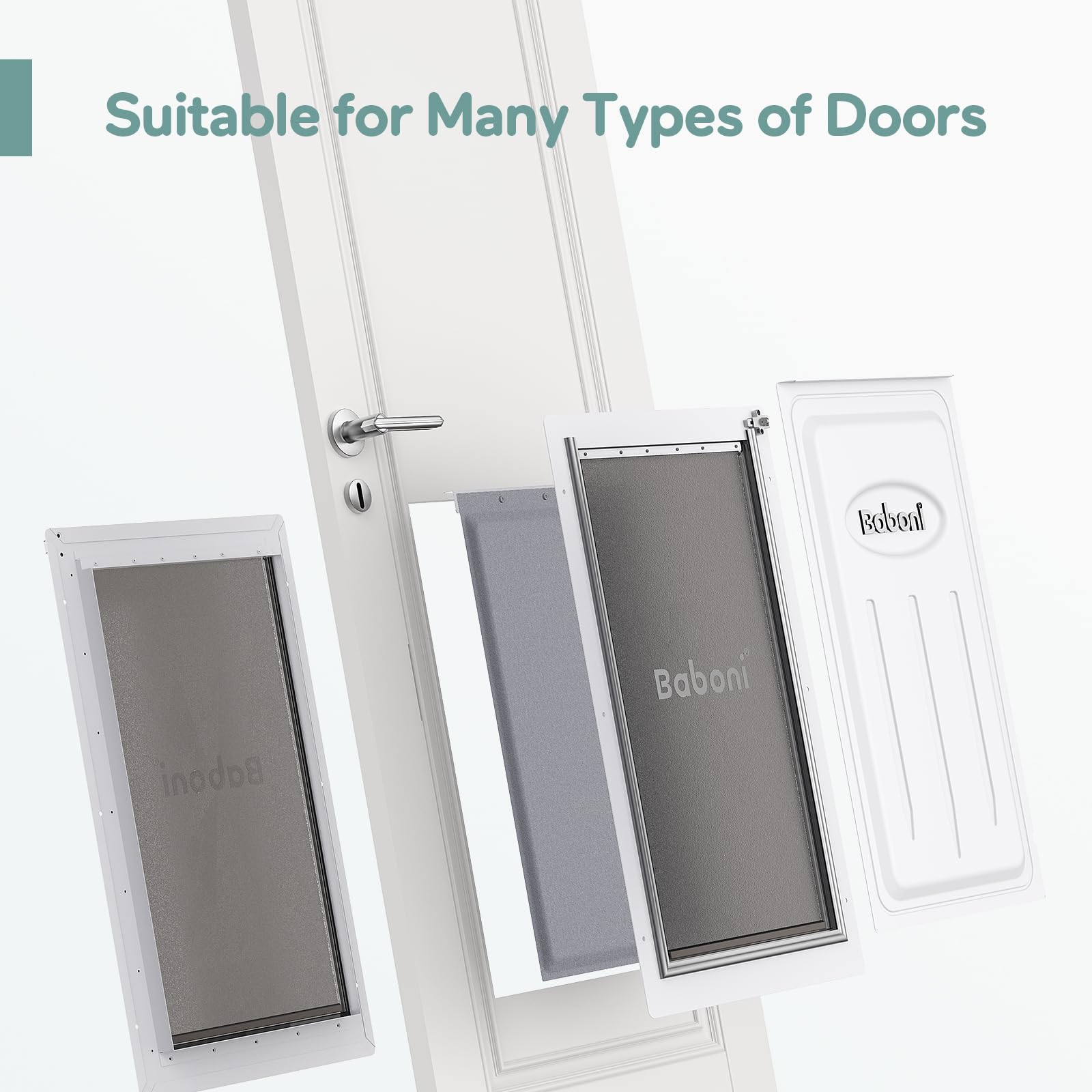Baboni X-Large 3-Flaps Pet Door, Metal Frame, White, for Pets up to 220 Lbs, Model PD-2-6