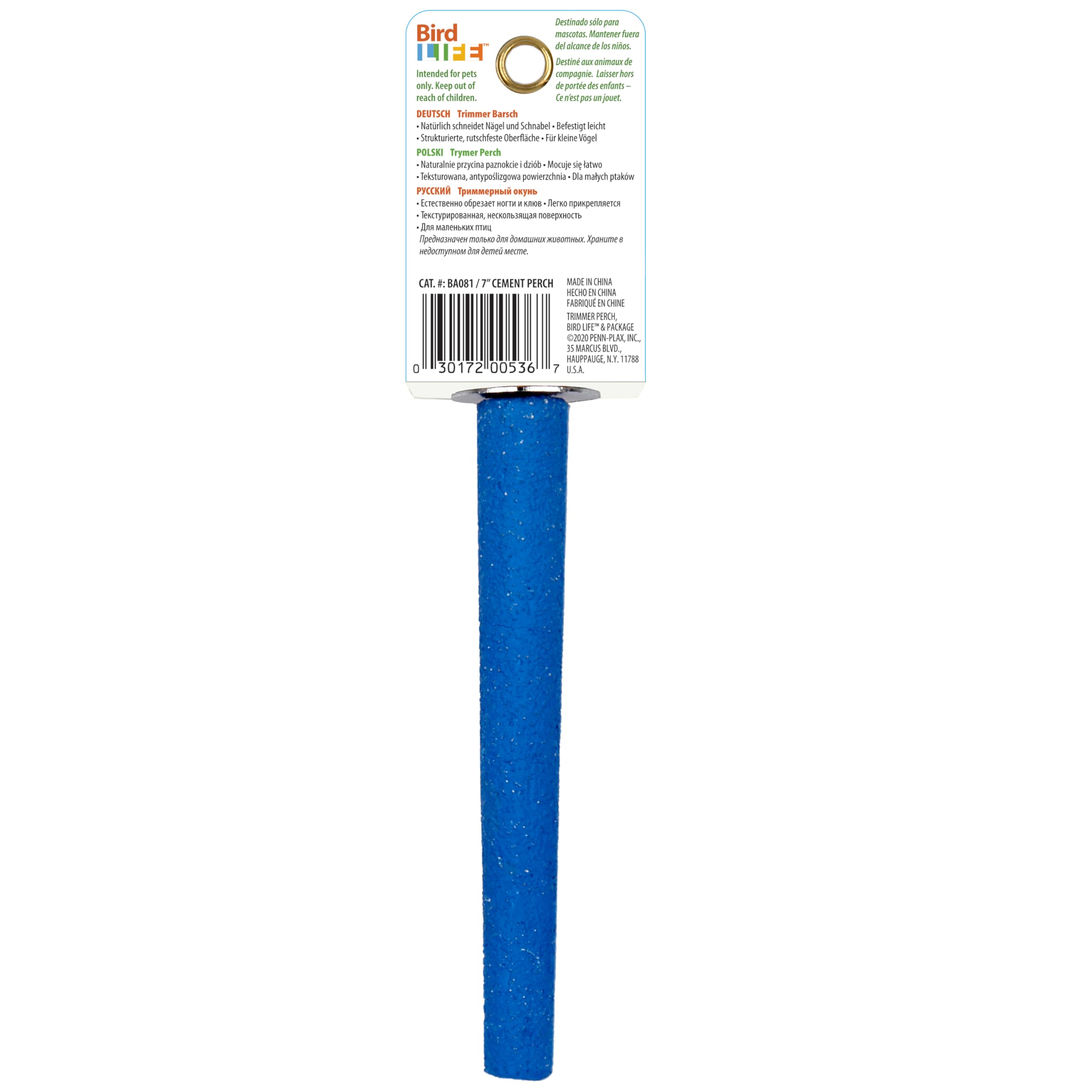 Penn-Plax Bird-Life Cement Trimmer Bird Perch – Naturally Trims Nails & Beak – Great For Parakeets, Lovebirds, Parrotlets, Cockatiels, And Other Medium Birds – 7” Long