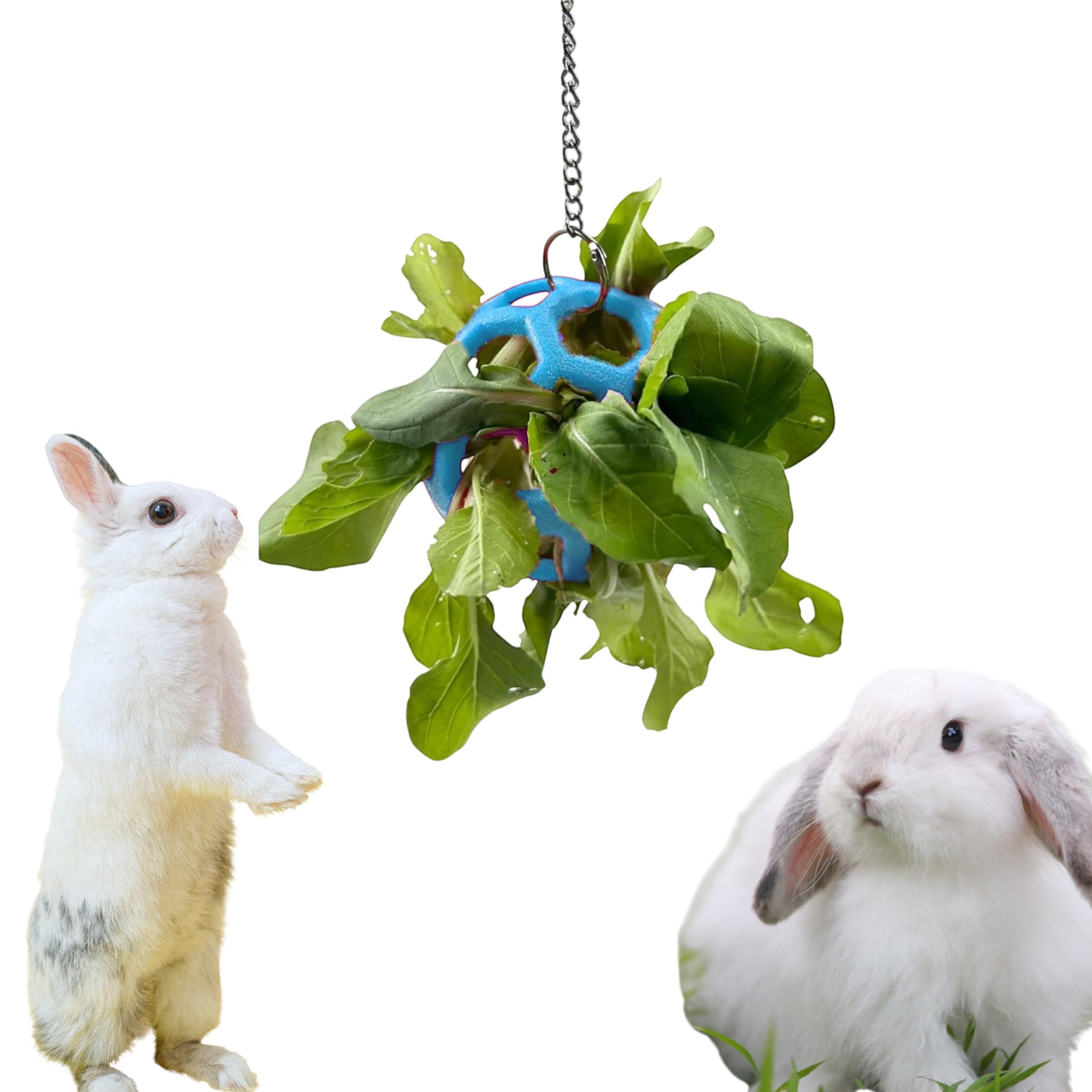 Rabbit Treat Ball Bunny Enrichment Toys with Stainless Steel Hanger Set, Veggie Feeding Rabbit Ball Toy for Bunny Squirrel Hedge
