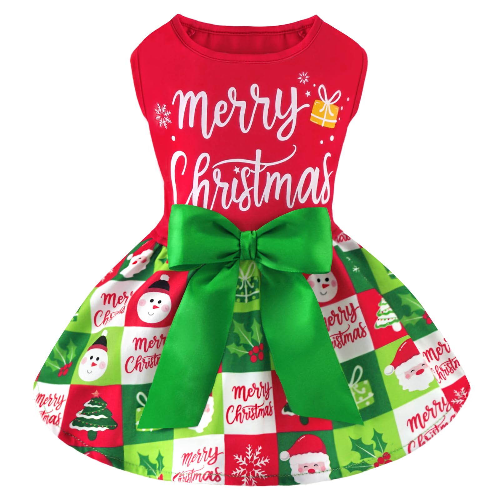 Xpudac Dog Christmas Outfit Dog Dress Holiday Puppy Clothes For Small Dogs Girl, Pet Costume Cat Outfits Green Red-Xxs
