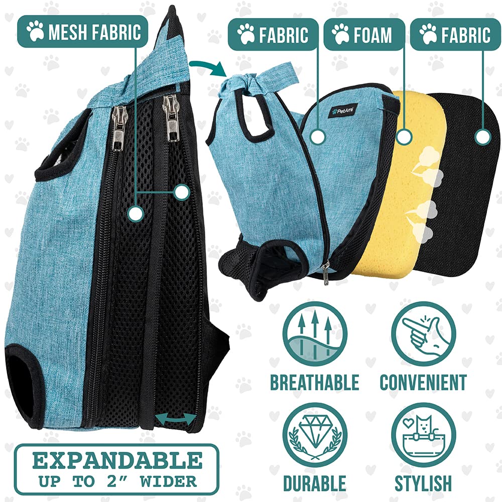 Petami Dog Carrier Backpack, Adjustable Pet Cat Front Carrier Backpack, Ventilated Dog Chest Carrier For Hiking Camping Travel, Sling Bag For Small Medium Dog Cat Puppies, Large, 12-16 Lbs, Sea Blue