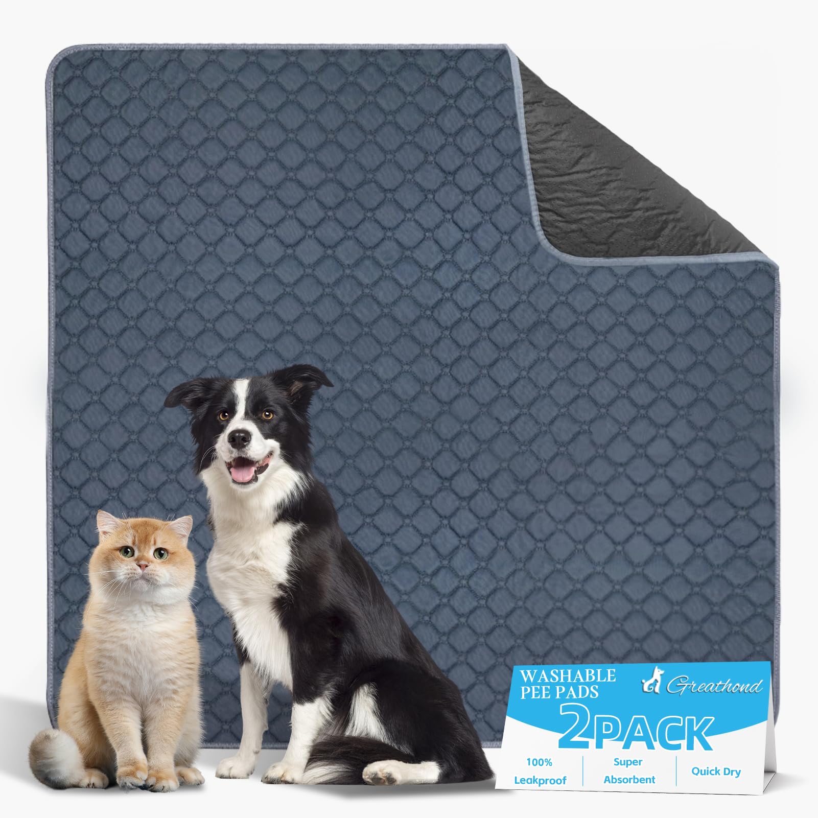Washable Pee Pads For Dogs - 2 Pack Reusable Pee Pads Waterproof Absorbent Puppy Pads Prevent Leakage Non-Slip Pet Training Pads