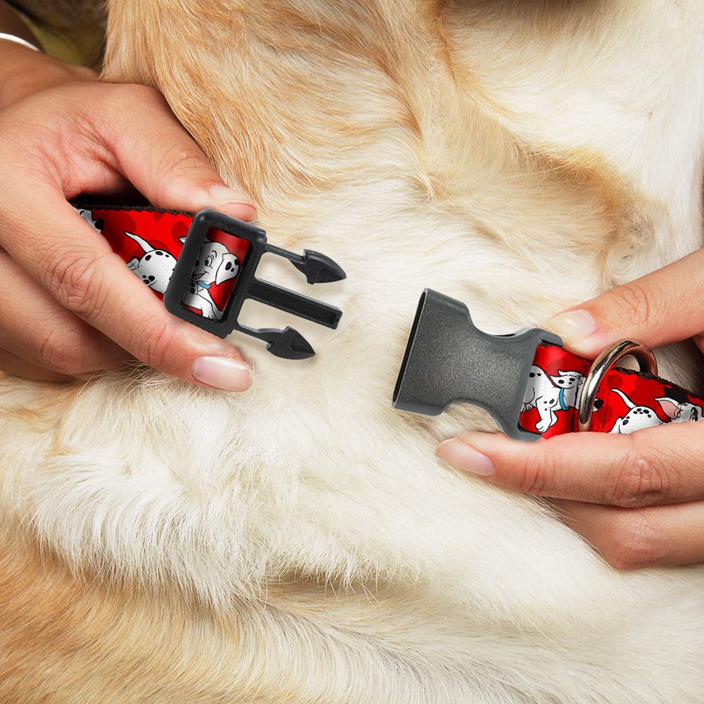 Buckle-Down Plastic Clip Collar - Dalmatians Running/Paws Reds/White/Black - 1' Wide - Fits 15-26' Neck - Large