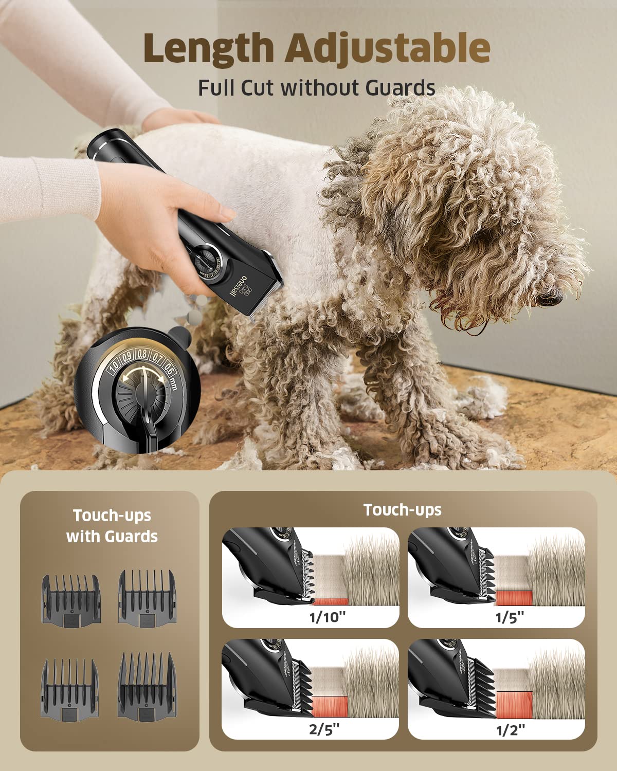 oneisall Dog Clippers for Thick Coats - Heavy Duty, Low Noise Grooming Kit for Matted Hair, Perfect for Dogs and Cats