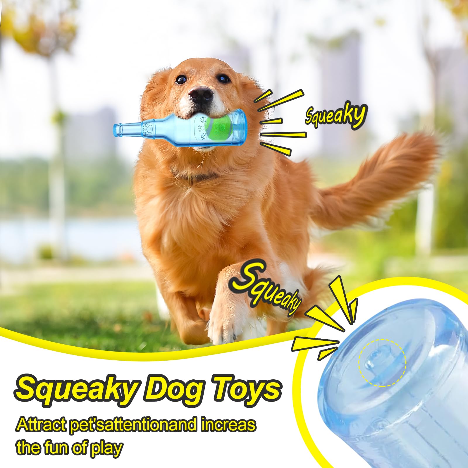 Water Bottle Dog Toy For Aggressive Chewers, Cute Squeaky Indestructible Water Bottle Dogs Chew Toys For Medium/Small Dogs Inter