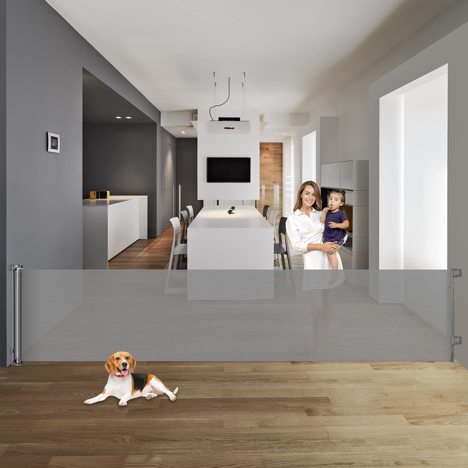 122 Inch Retractable Baby Gates Indoor and Outdoor Extra Wide Baby Gate for Large Openings Extra Long Baby Gate for Doorway Extr