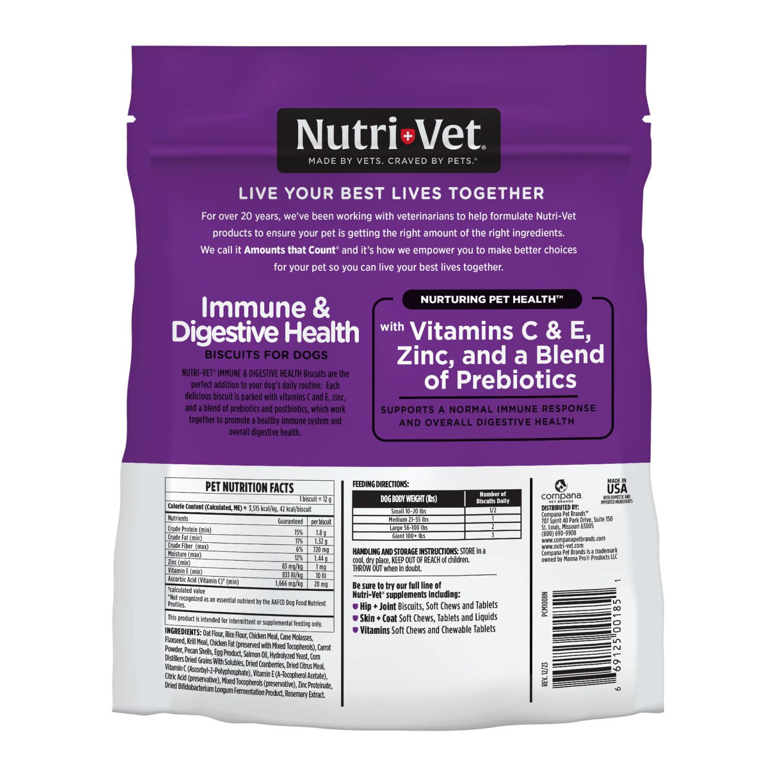 Nutri-Vet Immune & Digestive Health Biscuits for Dogs, Immune Health Biscuits, Prebiotic & Postbiotic Dog Treat, Functional Trea
