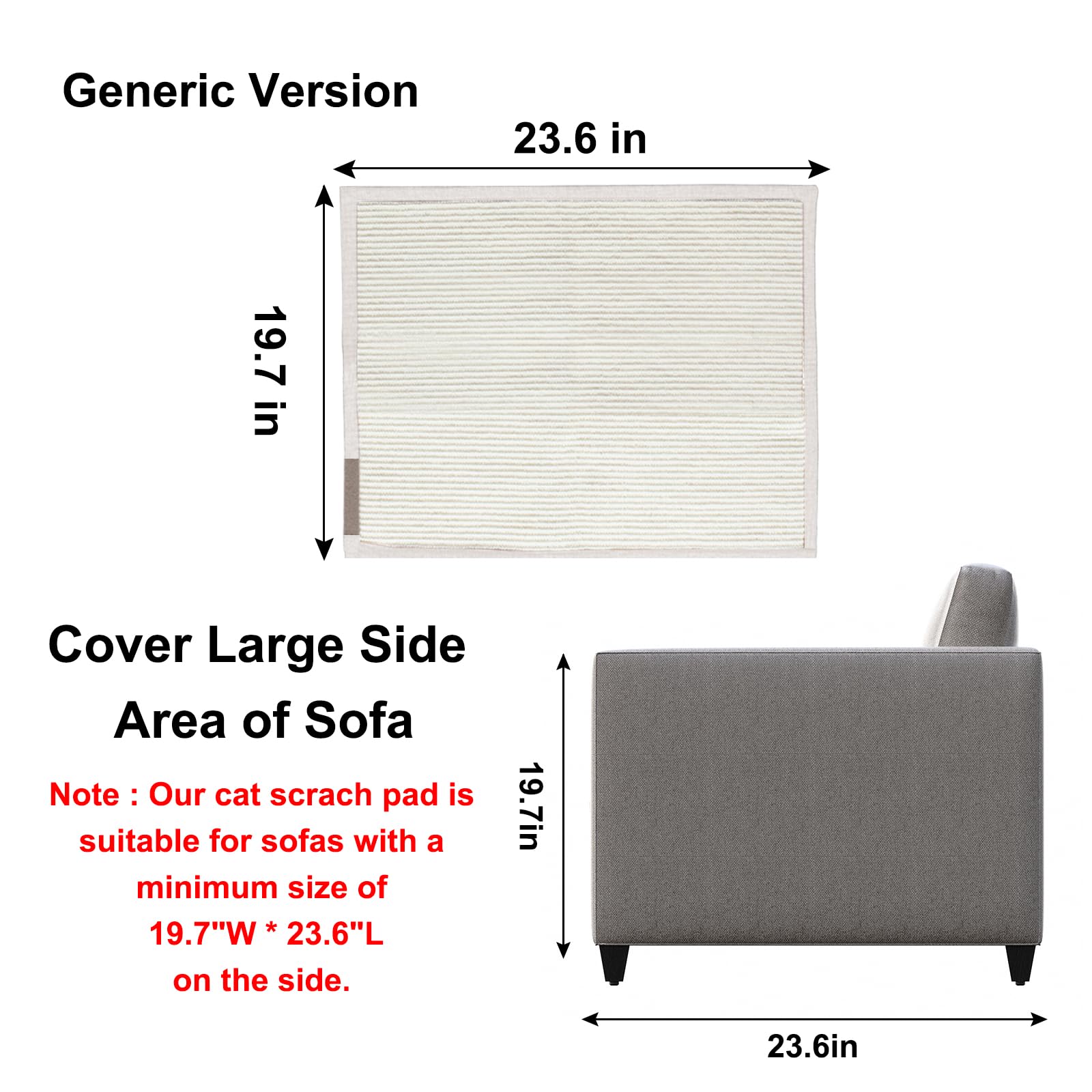 Cat Scratch Sofa Protector,23.6L*19.6W Cat Scratch Furniture Protector Pad,Cat Scratch Couch Arm Sheild With Natural Sisal For P