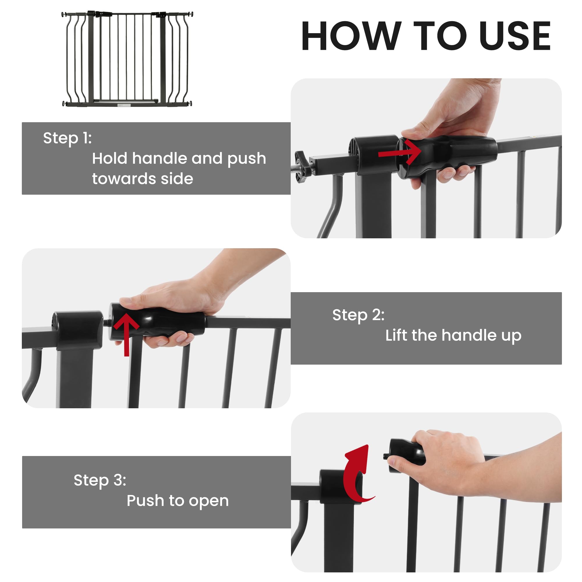ELEVON Baby Gate for Stairs Doorways, Safety Pet Gate with Auto-Close/Hold-Open Features, Fits Openings 29.1    to 43.3   , 30