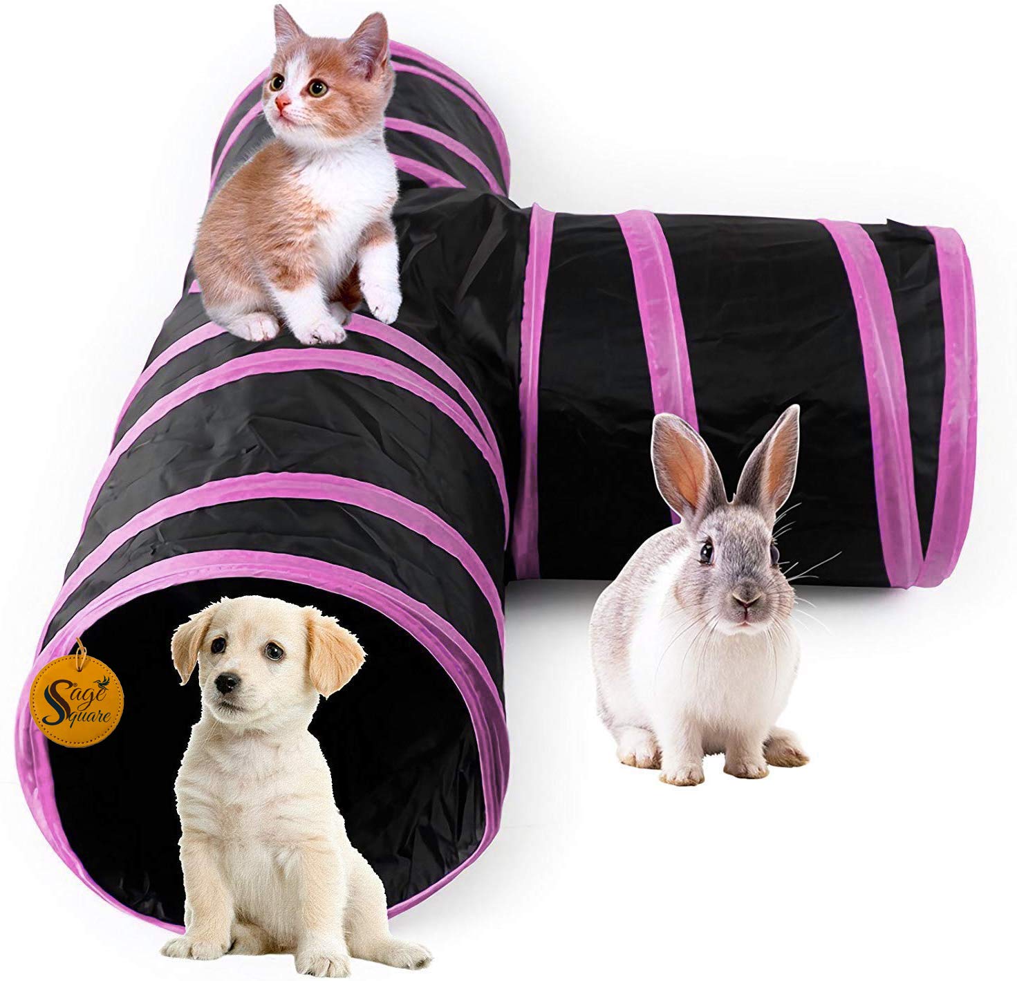 Sage Square Big Size Portable Sleeping Bag Exercise 3 Way Tunnel With Hanging Ball For Cat, Kitten, Rabbit, Guinea Pig, Puppy (P