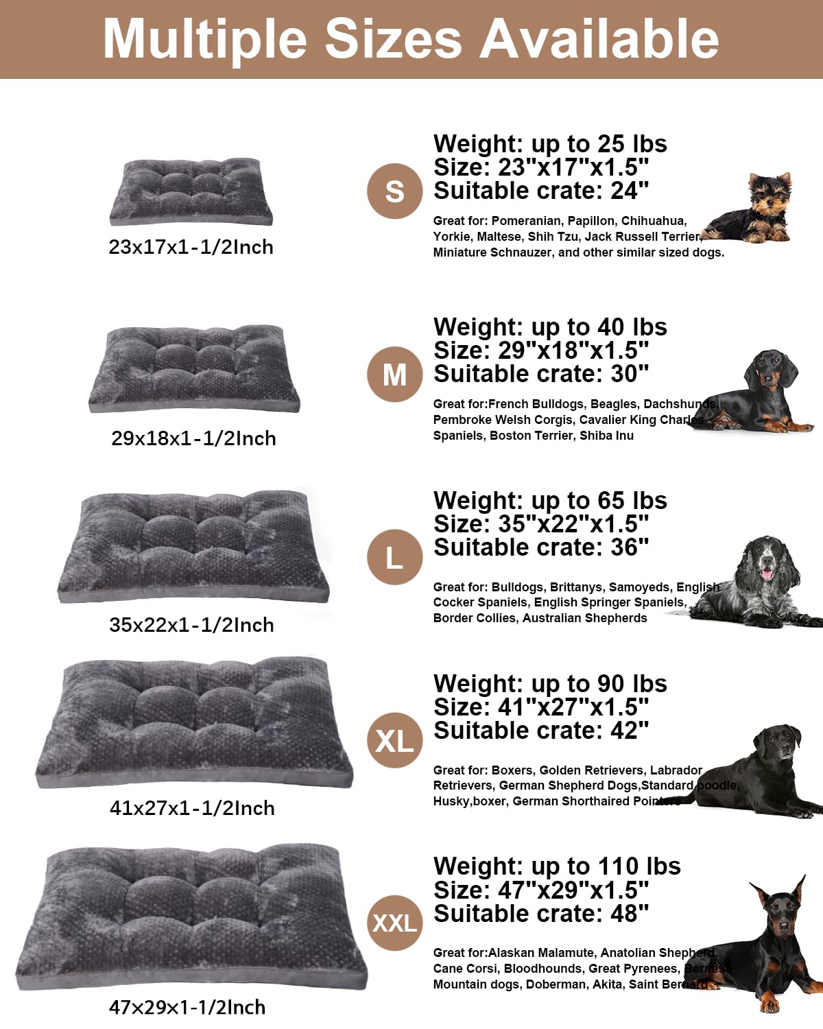 Emslx Dog Bed, Washable Cozy Plush Dog Crate Beds, Soft Comfy Kennel Pad Anti Slip Pet Sleeping Mat For Large, Jumbo, Medium, Sm