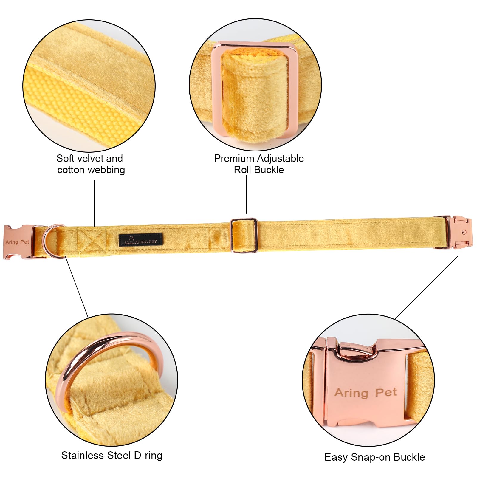 ARING PET Bowtie Dog Collar-Velvet Dog Collars with Detachable Bowtie, Adorable&Soft Yellow Dog Collar.