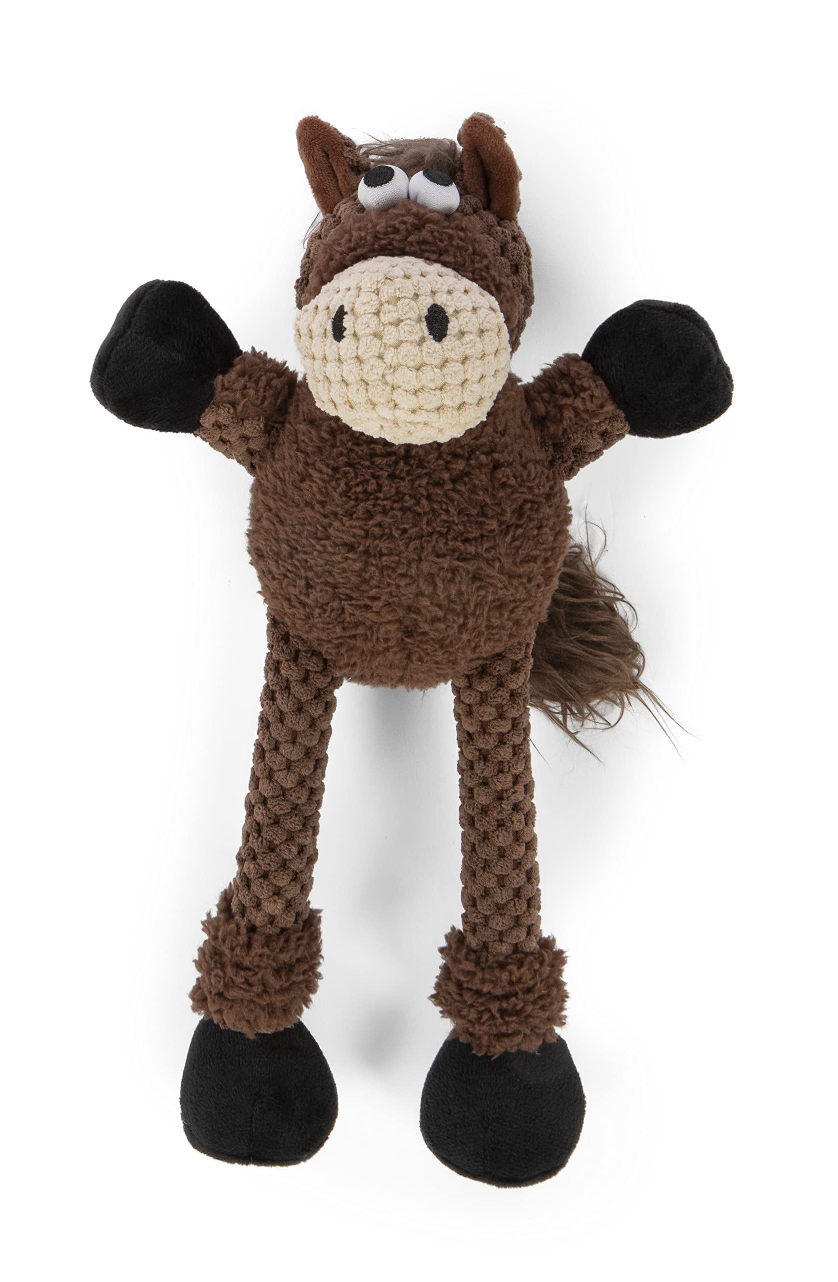 Godog Checkers Skinny Horse Squeaky Plush Dog Toy, Chew Guard Technology - Brown, Large